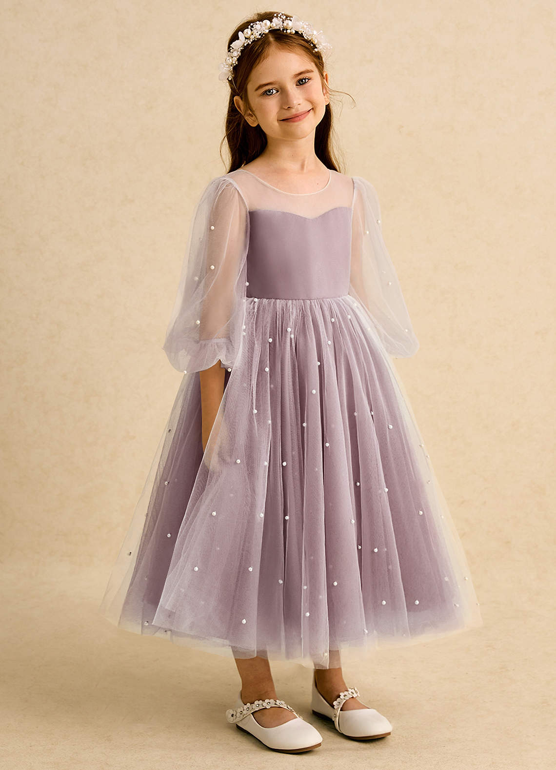 Azazie Trudy Flower Girl Dresses Vintage Mauve Ball-Gown Sweetheart Neckline Tulle Dress image1