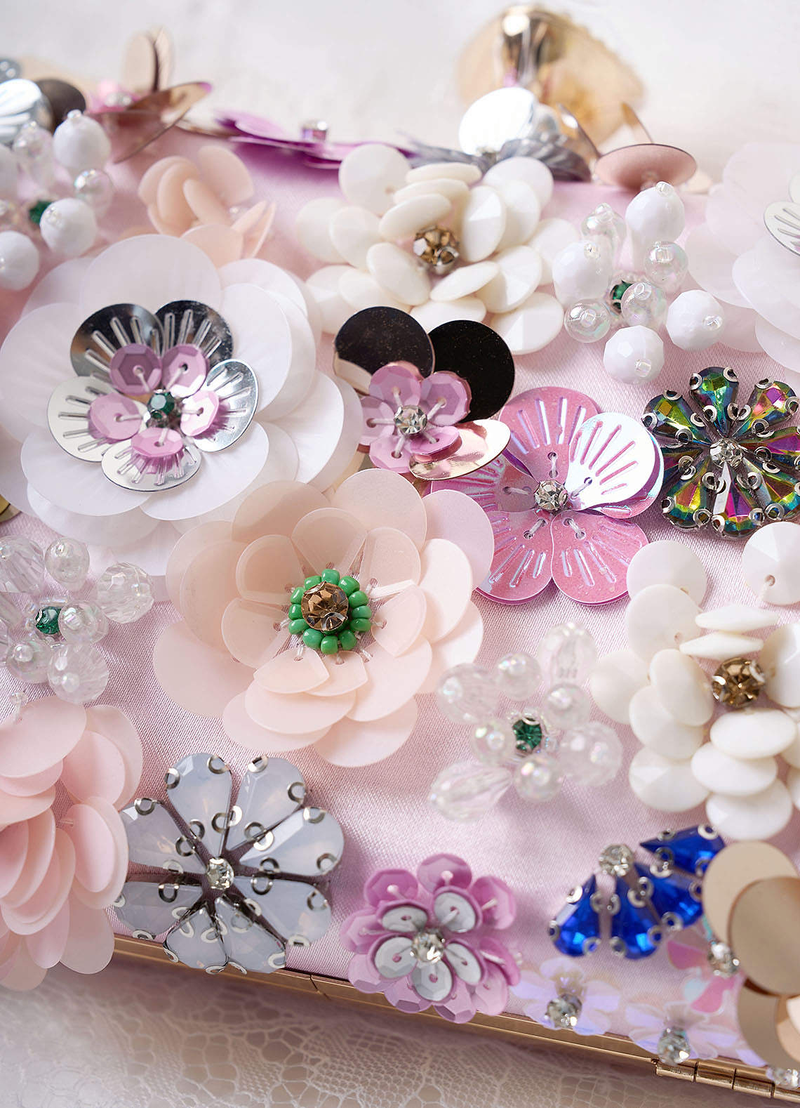 front Sequin Flower Embellished Clutch