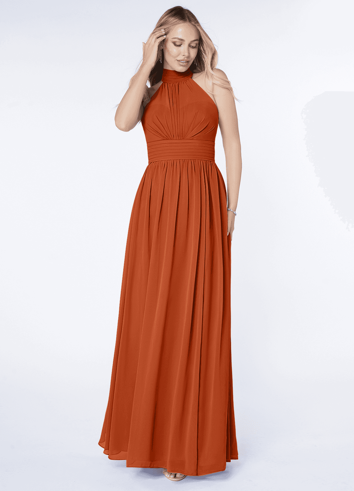 Azazie Iman At-home Try On Dresses Dusty Blue A-Line A-Line Ruched Chiffon Dress image3