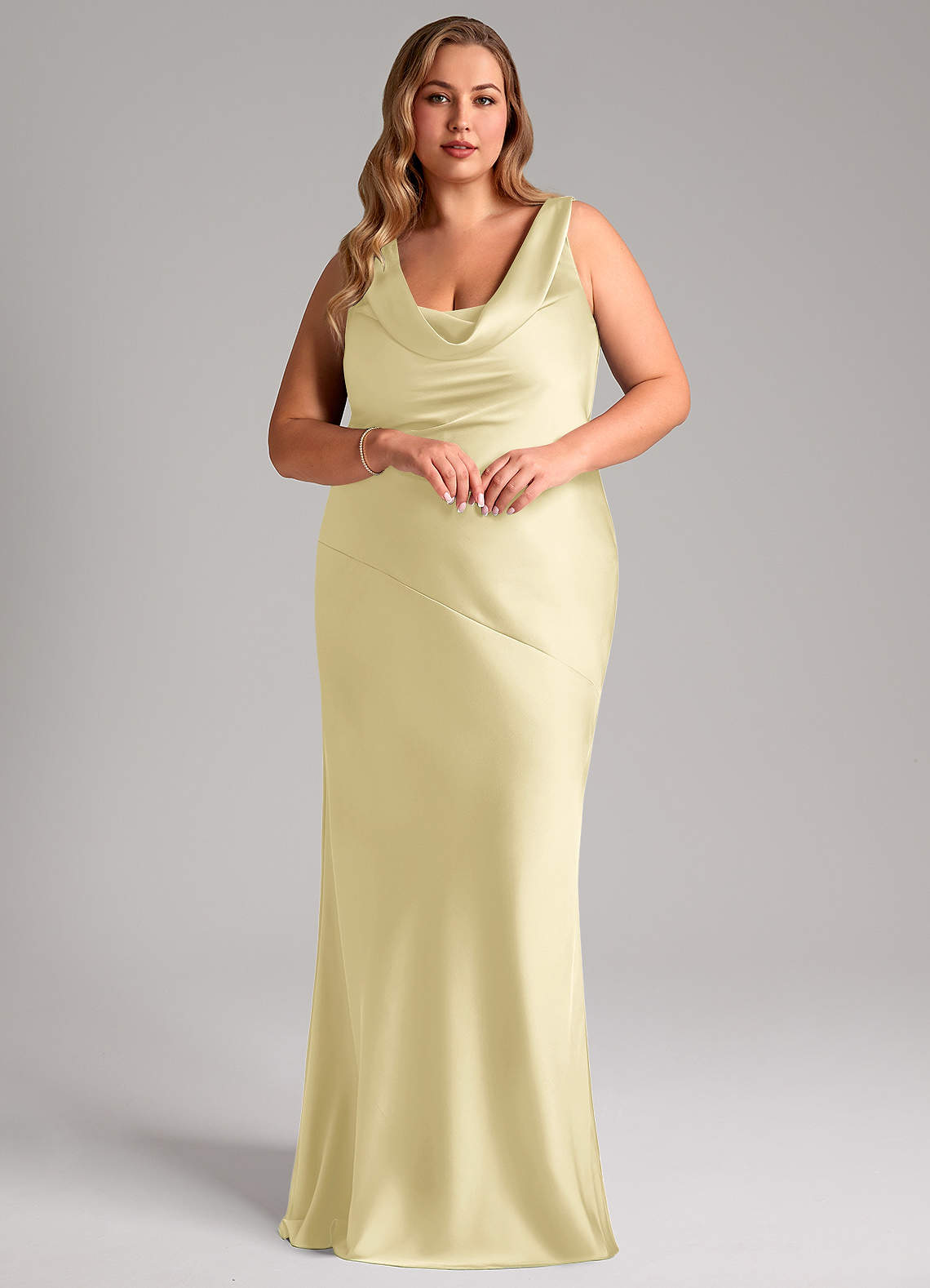 Azazie Rylina Brudtärnklänningar Klä av Sjöjungfru i Stretch Satin Citronsorbet image9