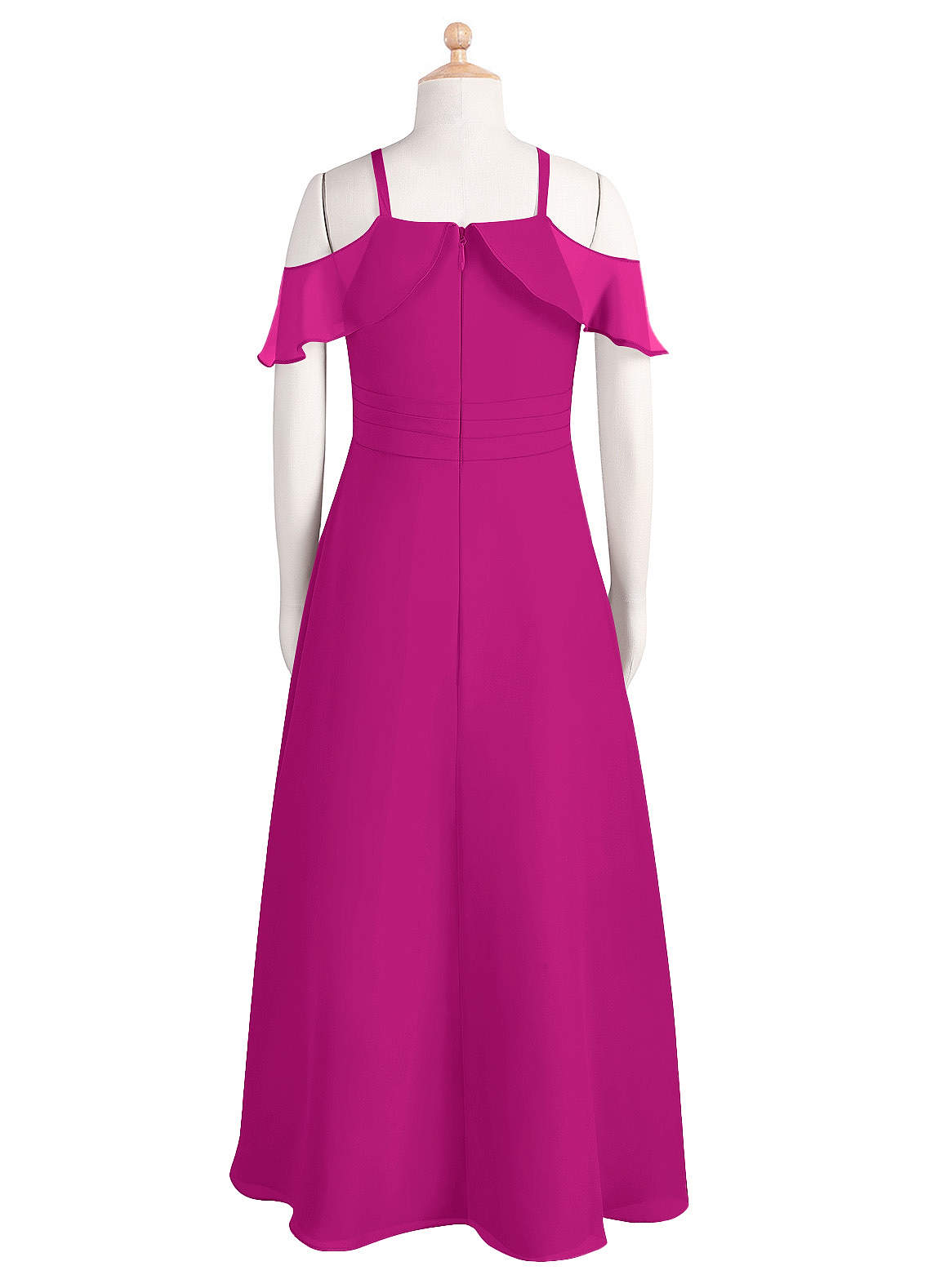 Azazie Dakota Junior Fuchsia A-Line Off the Shoulder Chiffon Dress image6