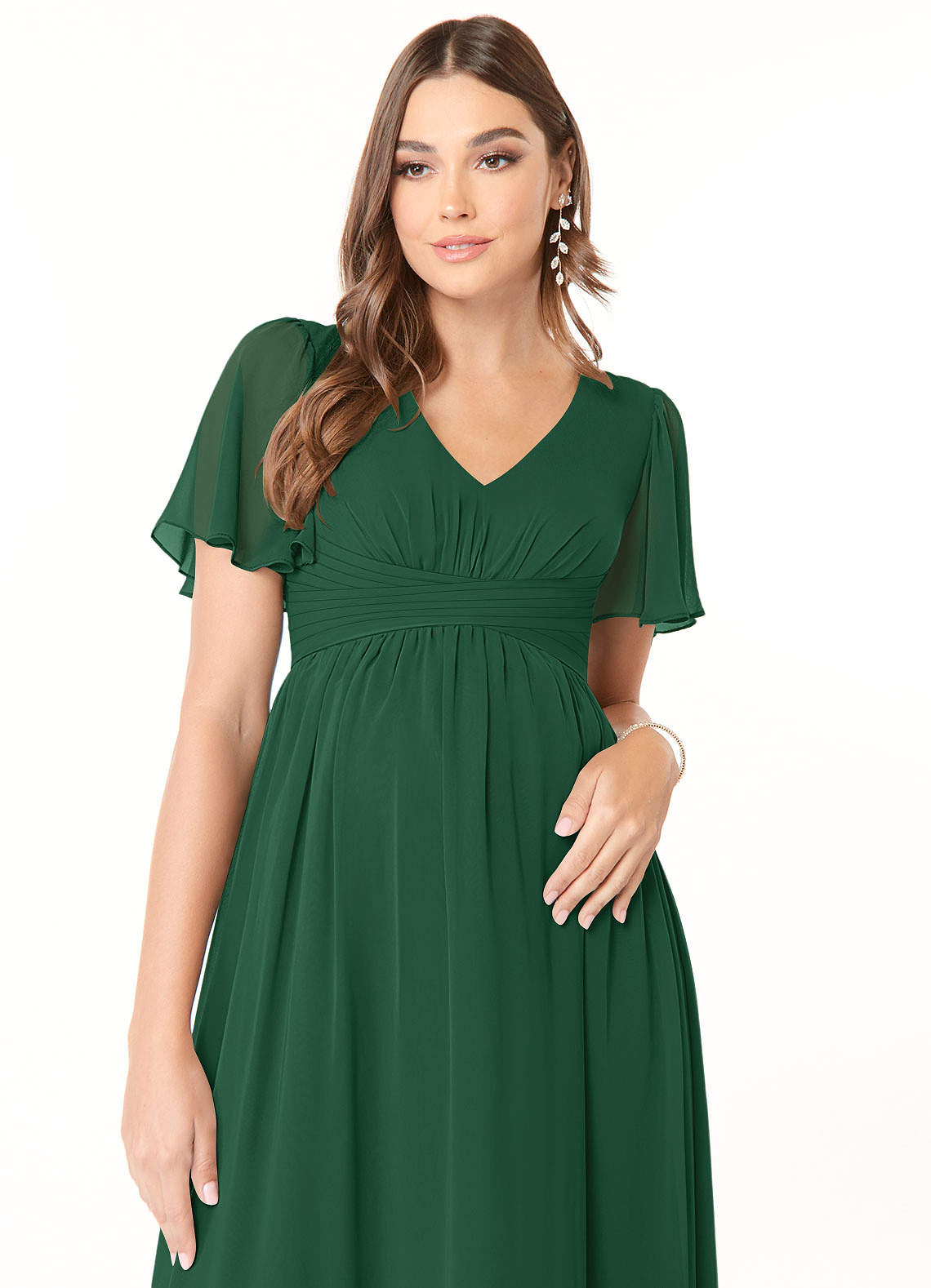 Azazie Verna vestidos de dama de honor de maternidad Vestido de Corte en A Cuello en V fruncido Hasta el suelo Gasa image4