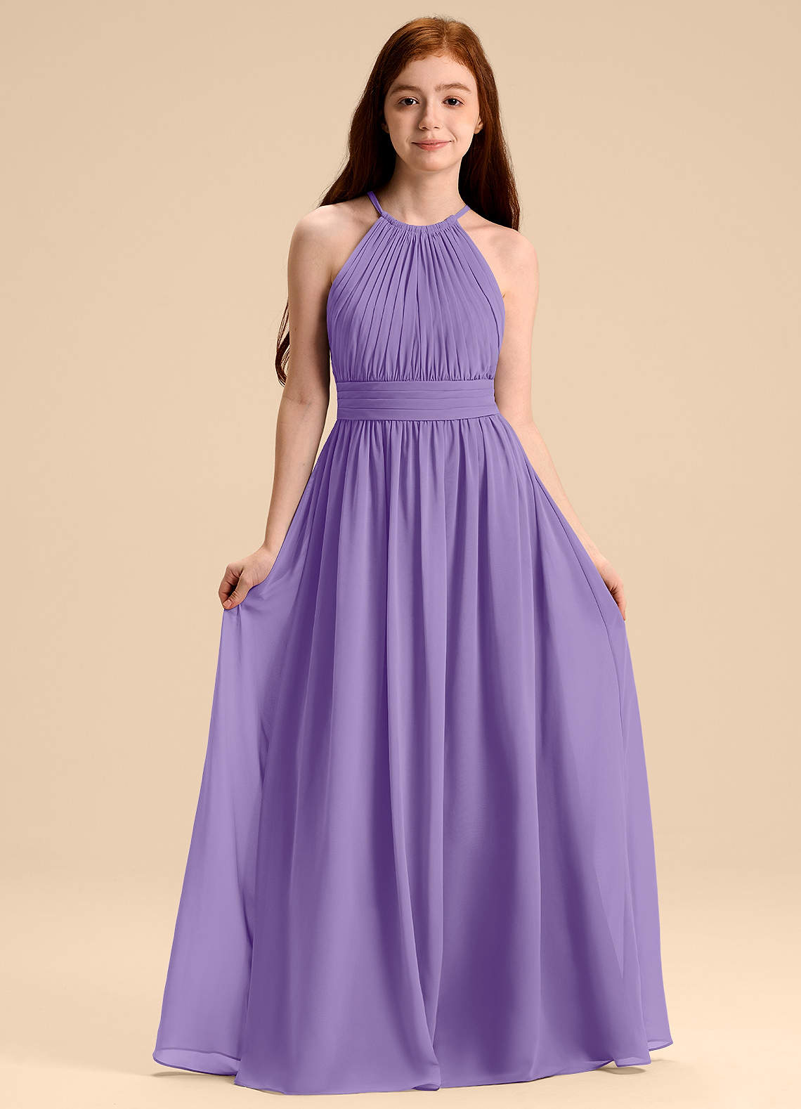 Azazie Malone Junior Vestido de Tahití de Gasa de Corte en A con Plisado image1