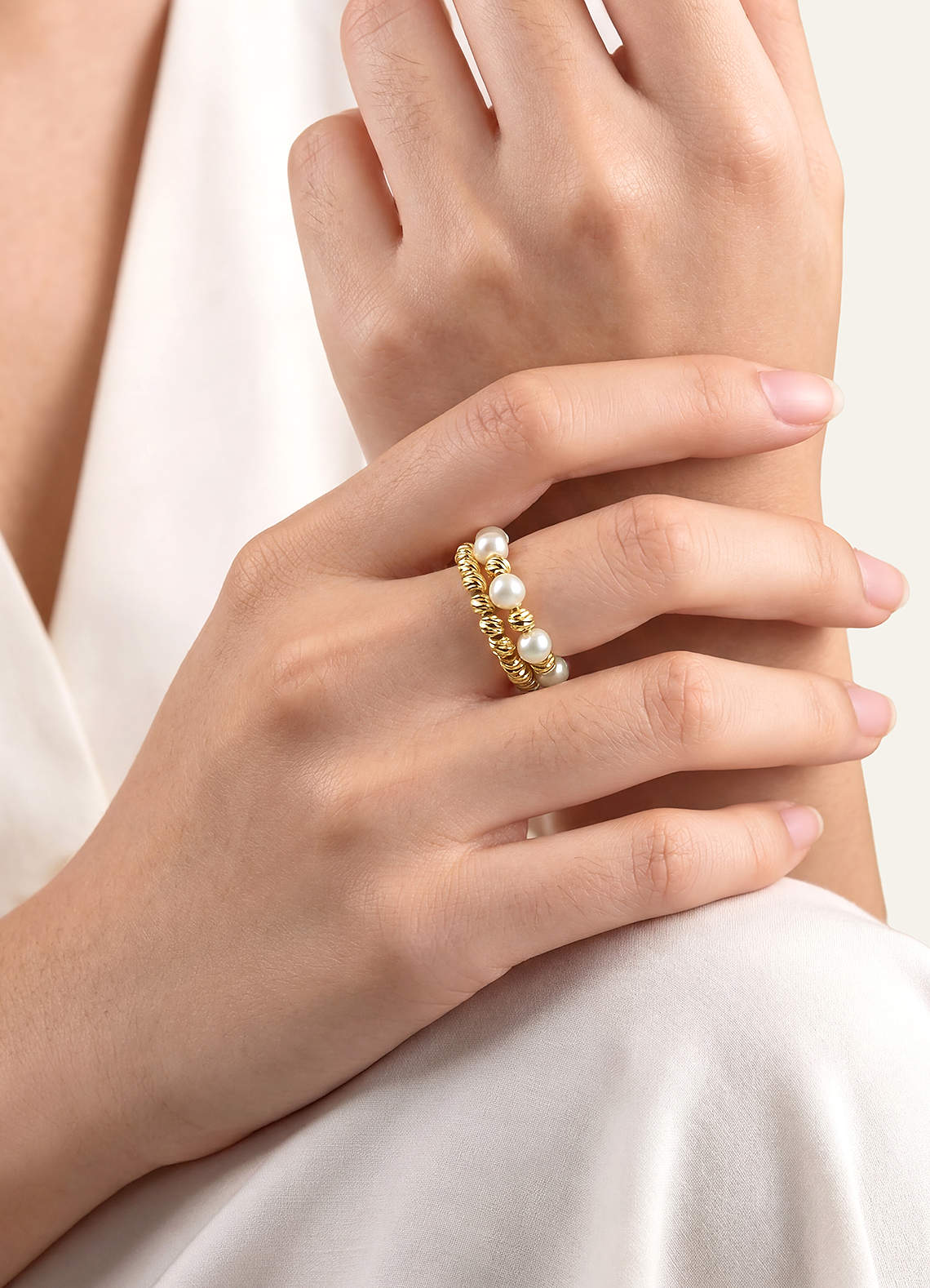 front Pearl Beaded Wrap Ring