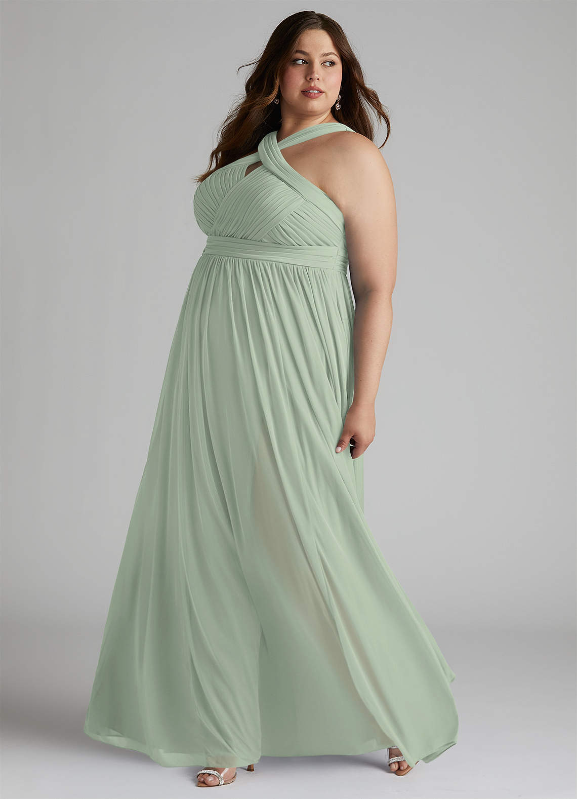 long mesh pleated tank bridesmaid dress Surplice Tank Long Chiffon Bridesmaid Dress