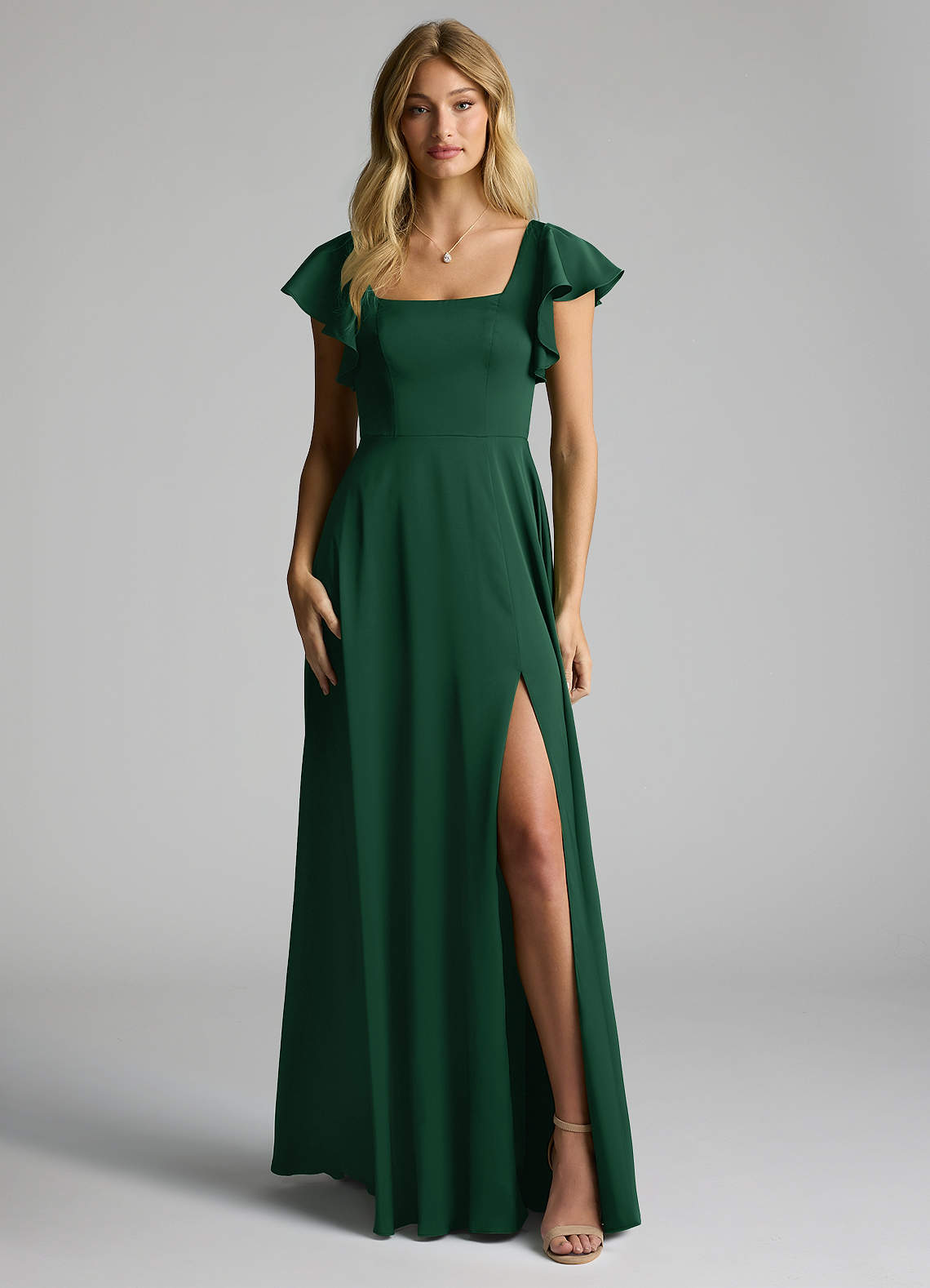 Azazie Bondi Bridesmaid Dresses Dark Green A-Line Bow Stretch Satin Dress image4