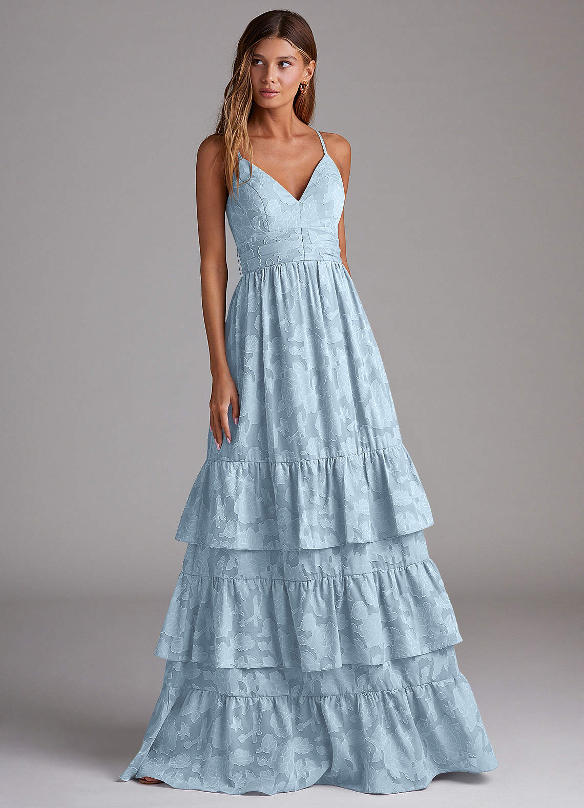 Azazie Nathalia Bridesmaid Dresses Sky Blue A-Line Bow Floral Burnout Dress image3