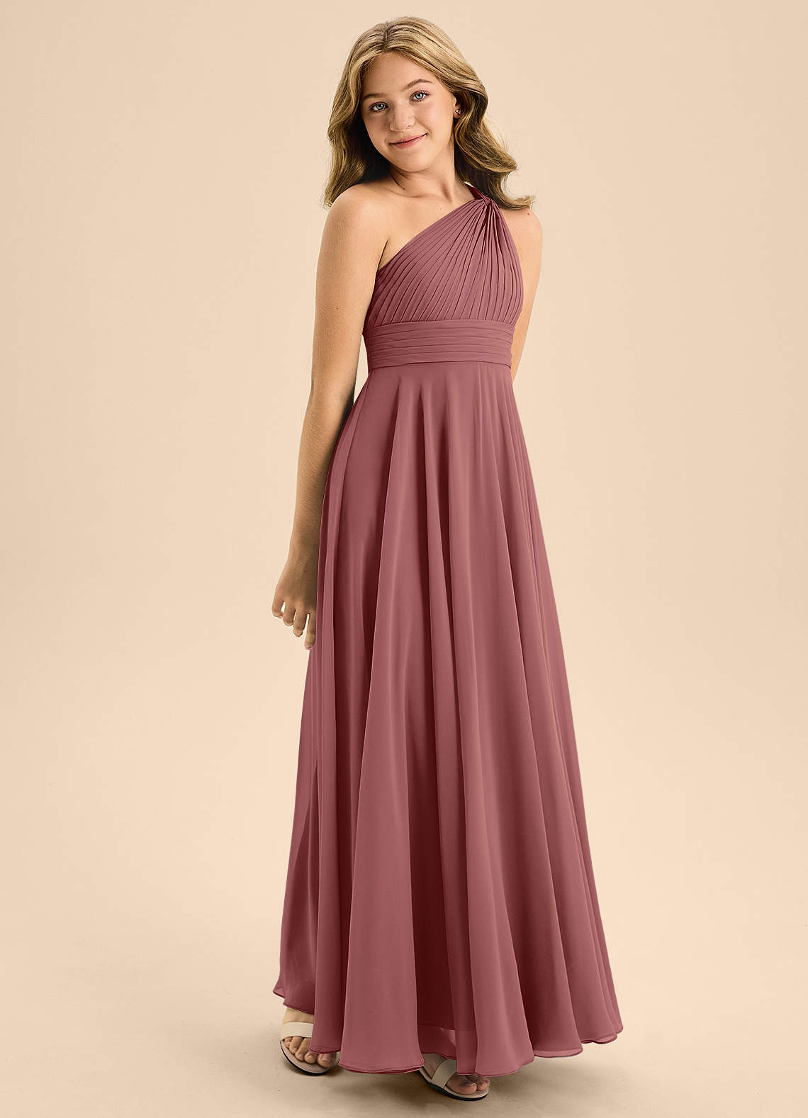 Azazie Charlize Junior Abito A-Line in Chiffon Plissettato Ametista image4
