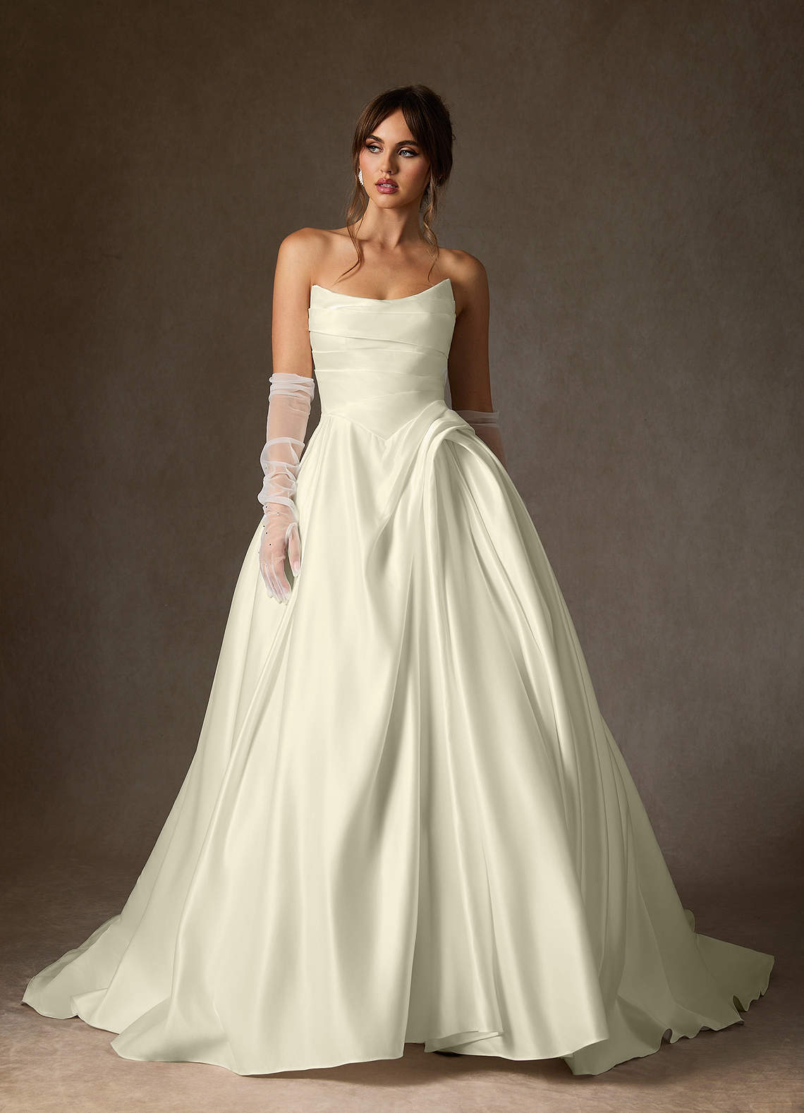 Azazie Adelise Wedding Dresses Cream Ball-Gown Strapless Satin Dress image1