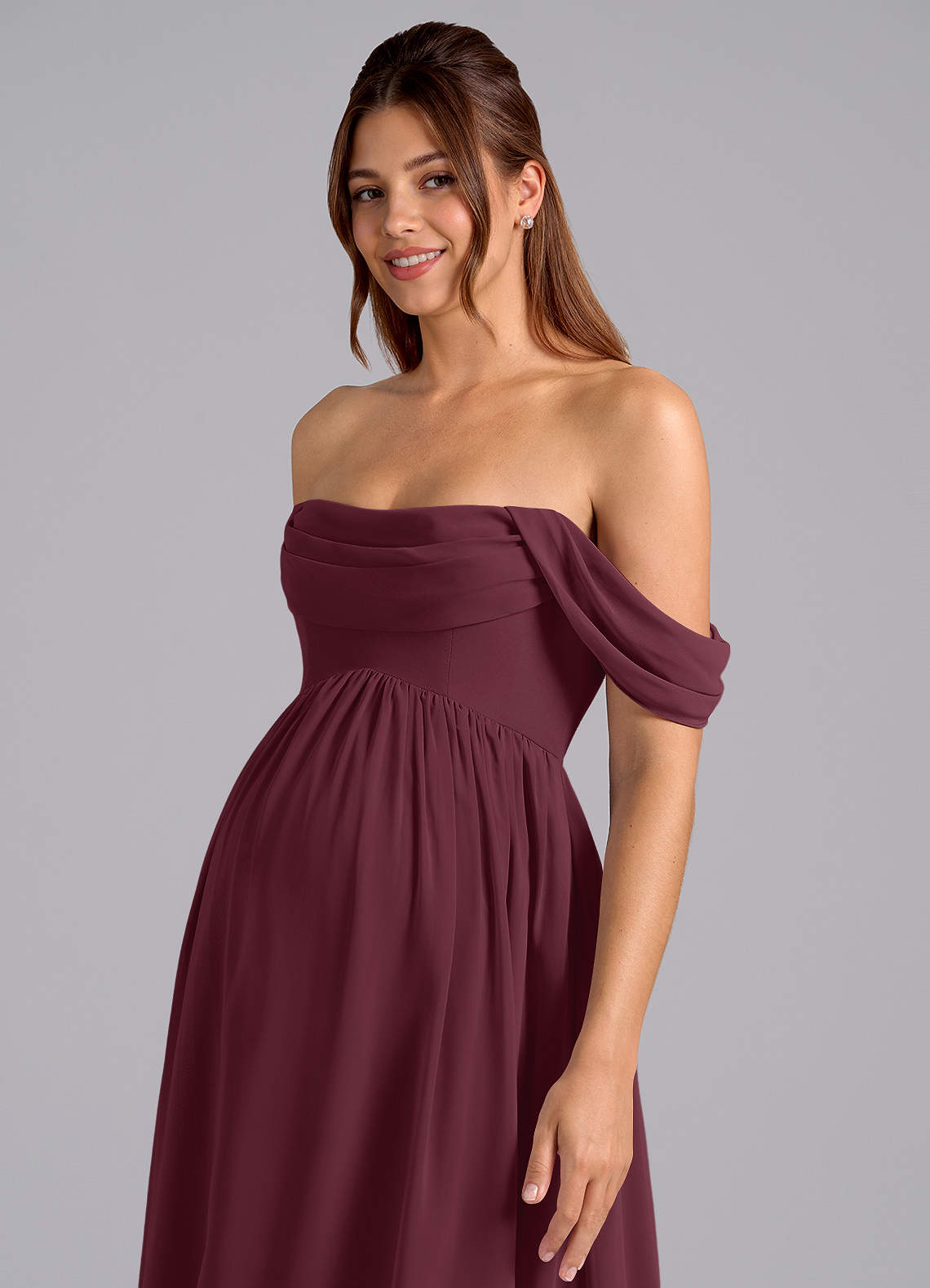 Azazie Saige Maternity Bridesmaid Dresses A-Line Pleated Chiffon Floor-Length Dress image5