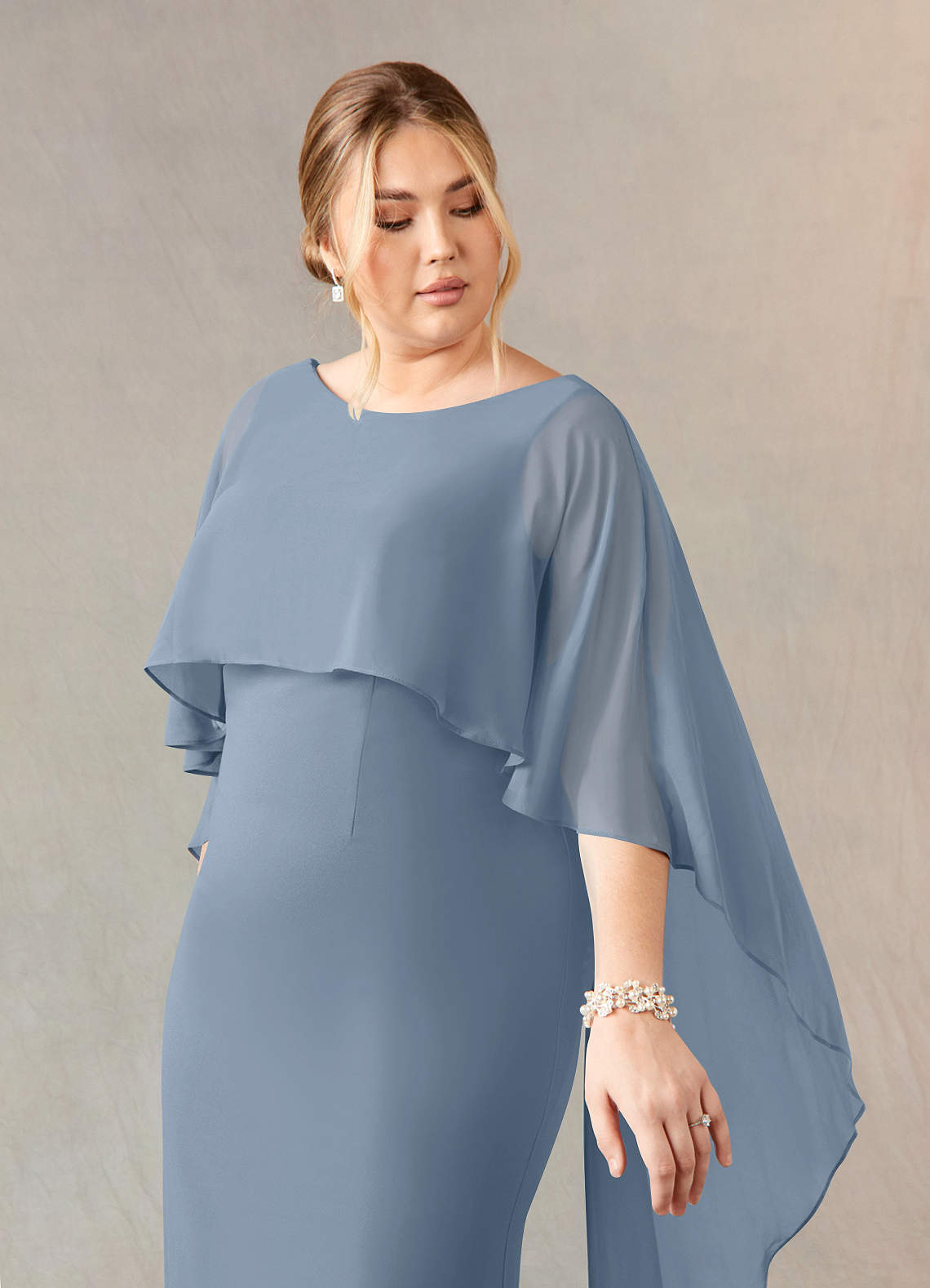 Azazie Dion Mother of the Bride Dresses Dusty Blue Sheath Scoop Stretch Crepe Dress image13