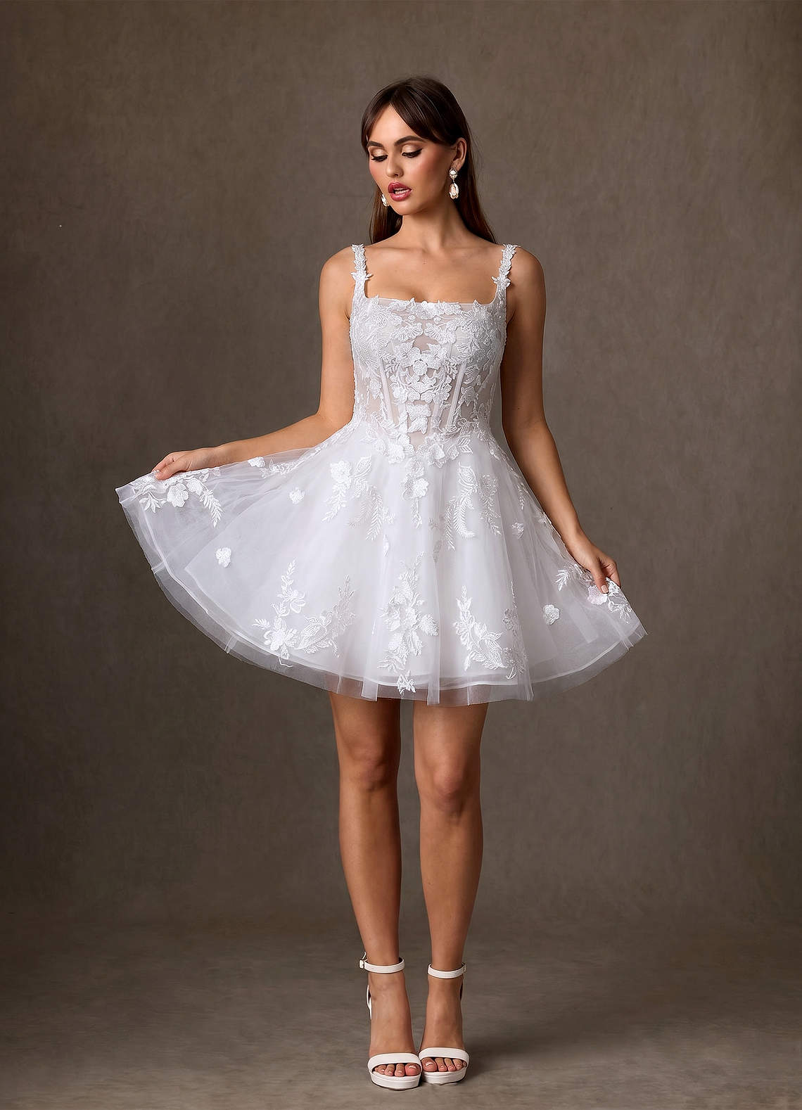 Azazie Darcy Wedding Dresses Diamond White A-Line Lace Dress image3