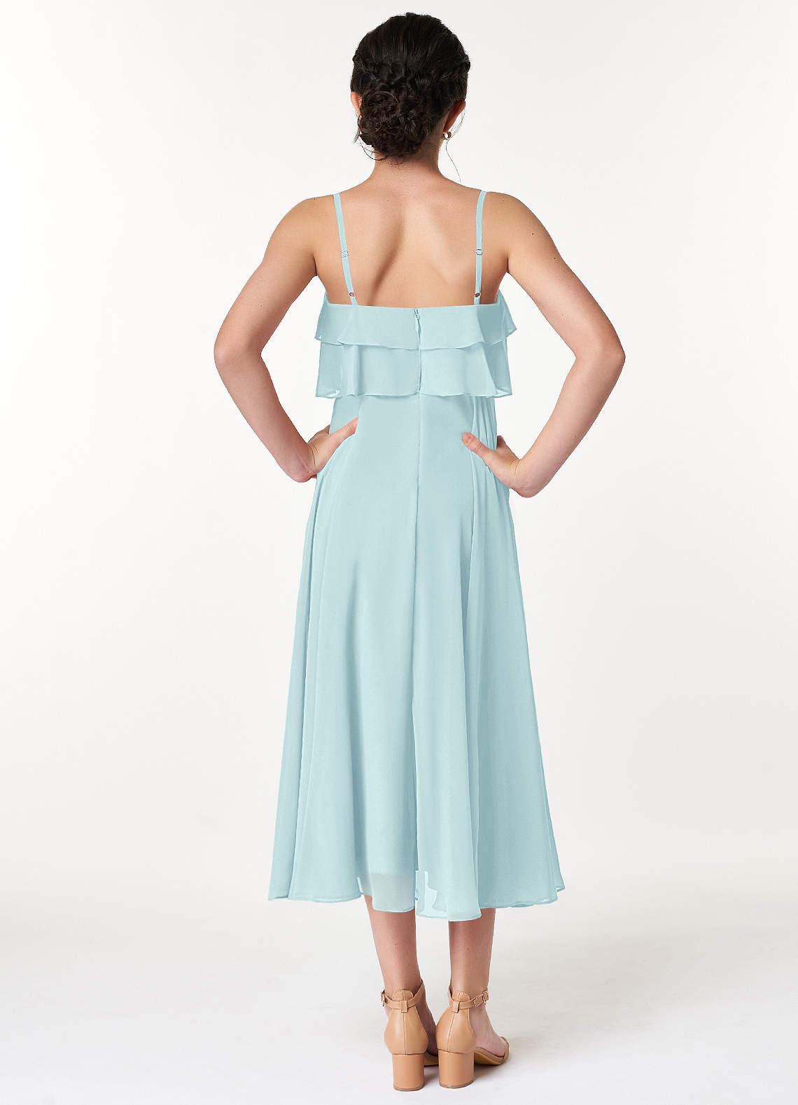 Azazie Ensley Junior Abito A-Line in Chiffon Plissettato Sea Glass image1