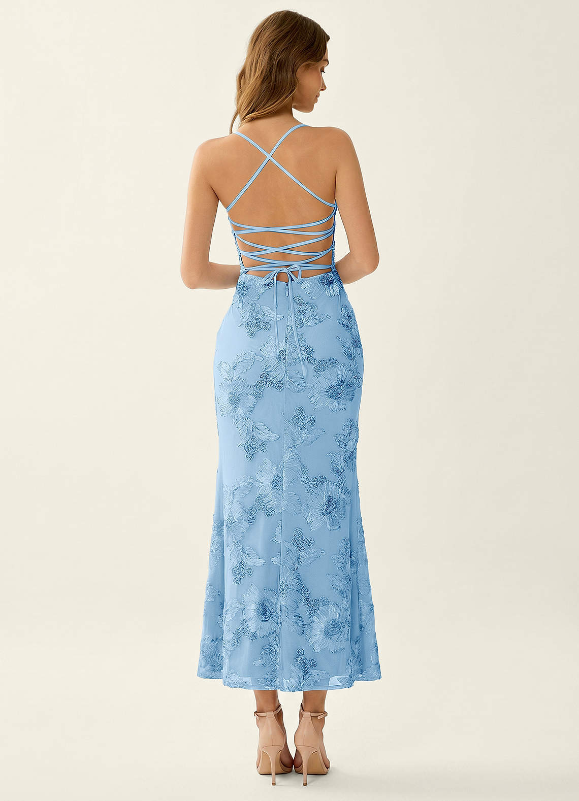 blue lace wedding guest dresses Royal Blue Lace-Up Satin A-line Wedding Guest Dress – Modsele