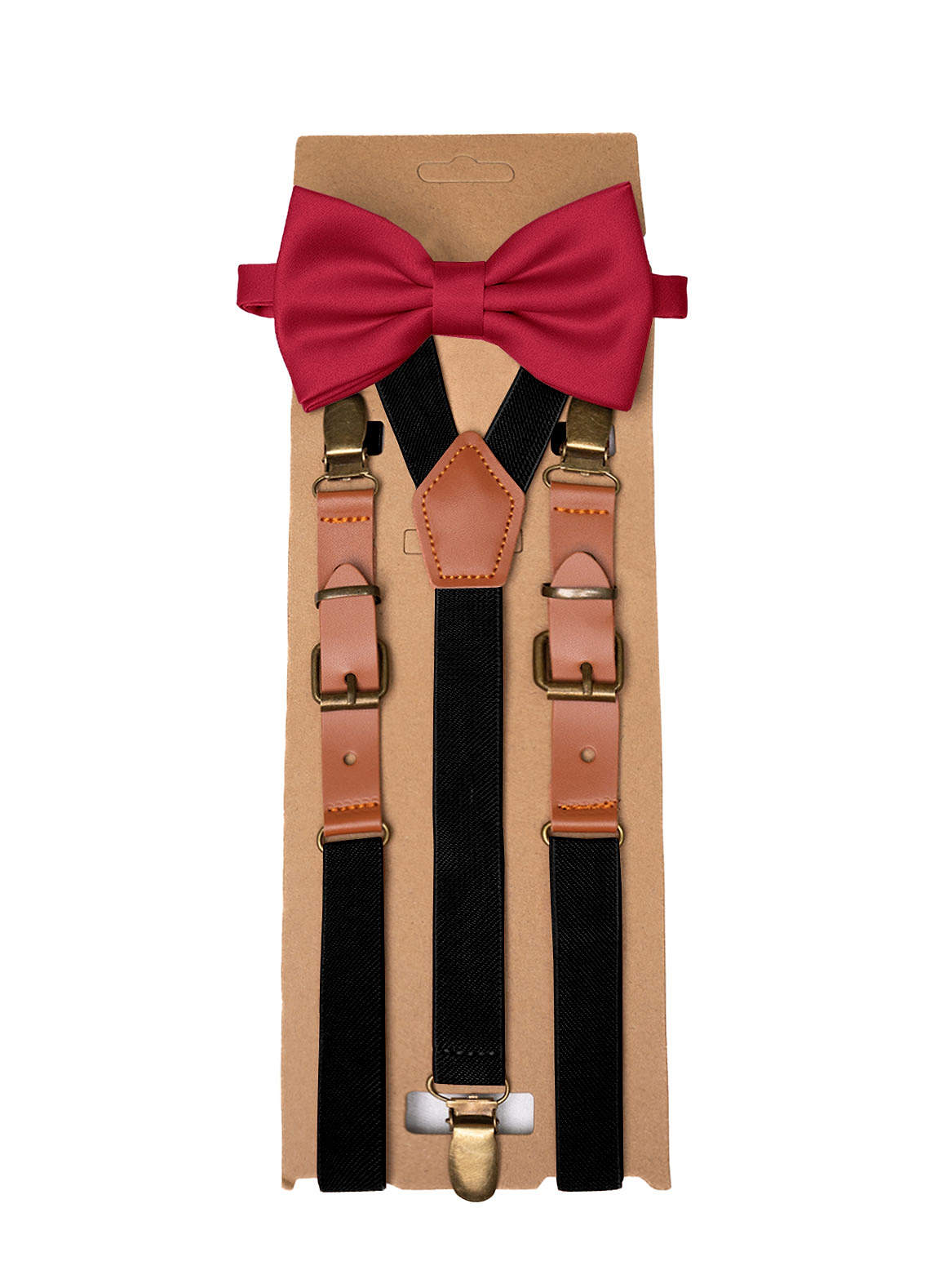 front Matching Matte Satin Pre-Tied Bow Tie & Suspenders Set