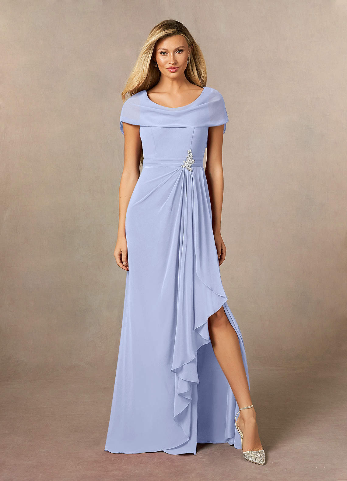 Azazie Mary Mother of the Bride Dresses Ice A-Line Side Slit Chiffon Dress image1