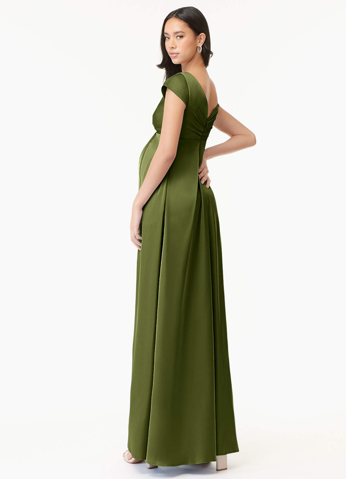 Azazie Allessia Maternity Bridesmaid Dresses A-Line Pleated Stretch Satin Floor-Length Dress image3
