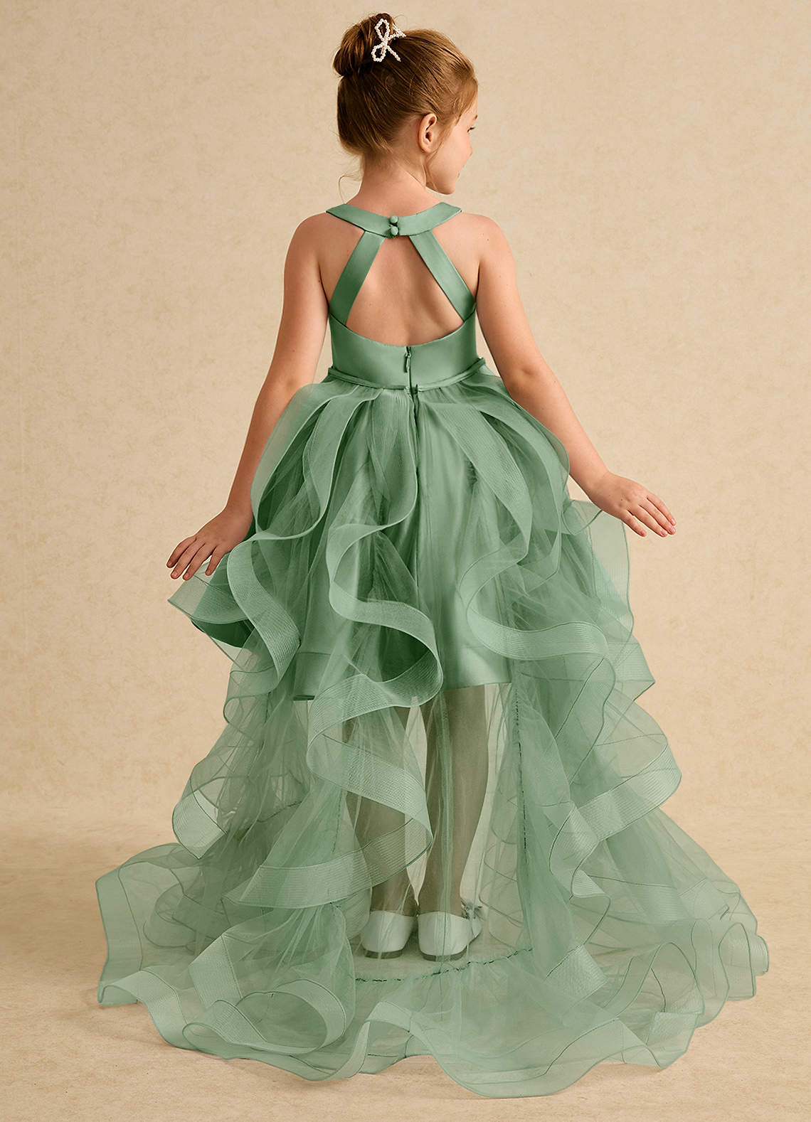 Azazie Julietta Blumenmädchenkleider Ballkleid Cabrio Tüll Kleid Matcha image1