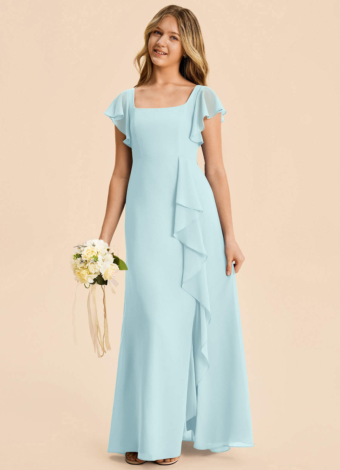 chiffon sea glass dress Azazie Tella