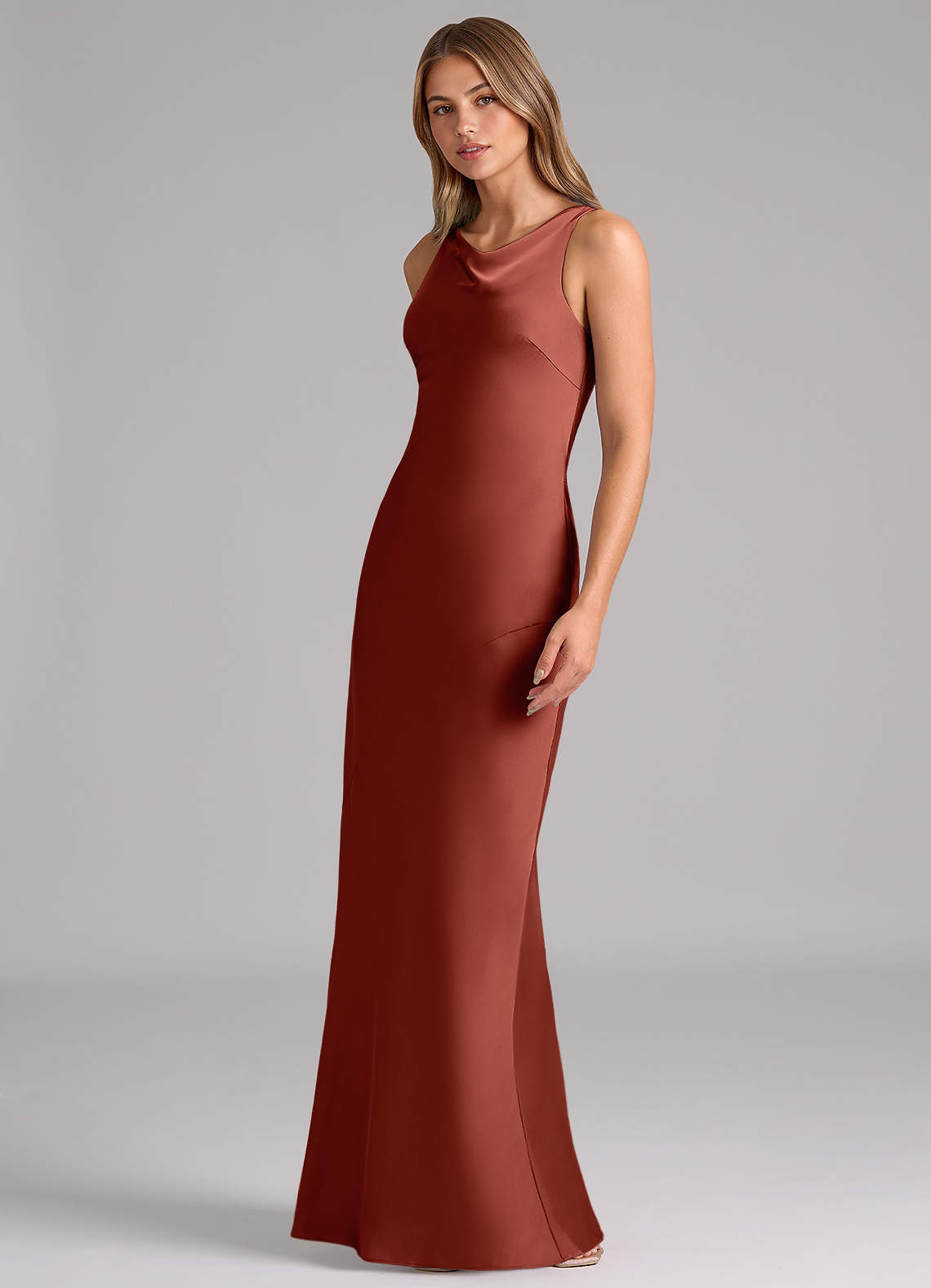 Azazie Allettie Essayer des robes à la maison Robe Sirène en Satin extensible Noir image3