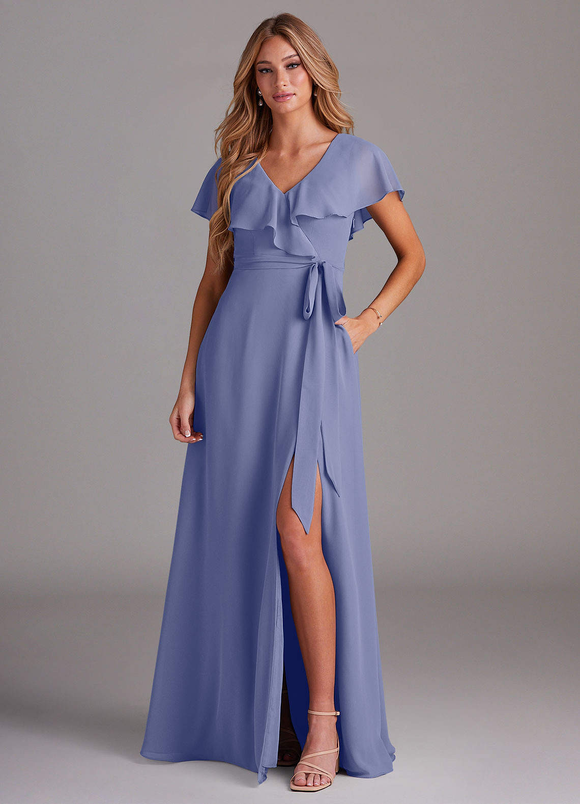 Azazie Lainey Bridesmaid Dresses Lavender A-Line with Pockets Chiffon Dress image1