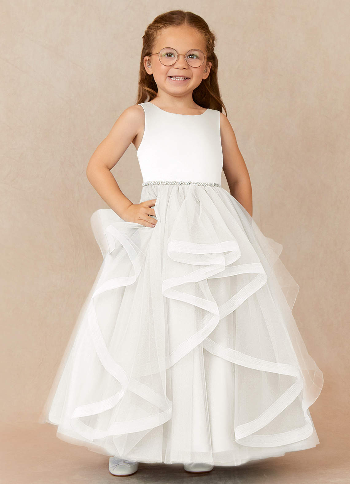 Azazie Sofia Flower Girl Dresses Ivory A-Line Beaded Tulle Dress image1