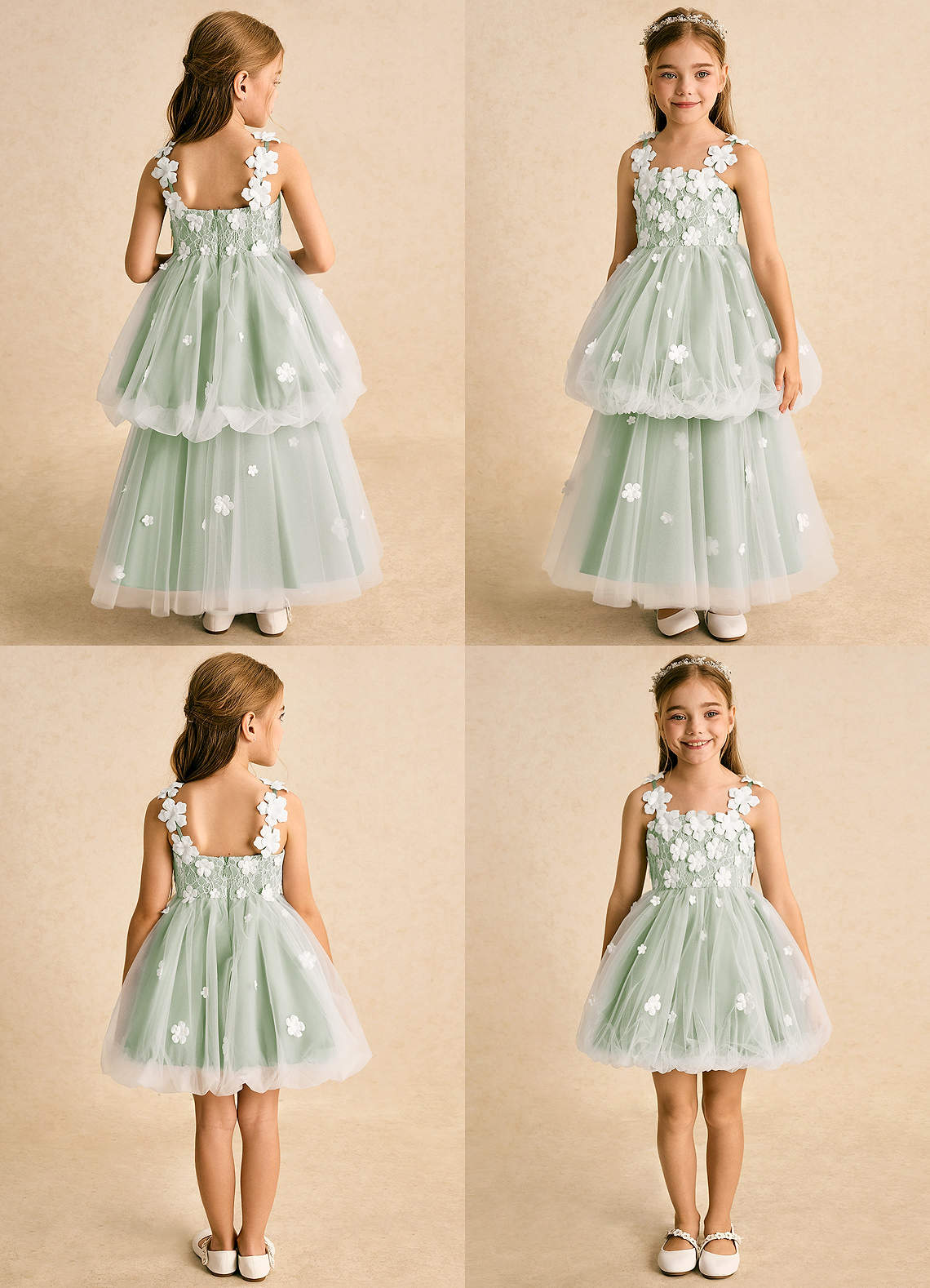 Azazie Teacup Flower Girl Dresses Ivory Dusty Sage Ball-Gown Lace Tulle Dress image1