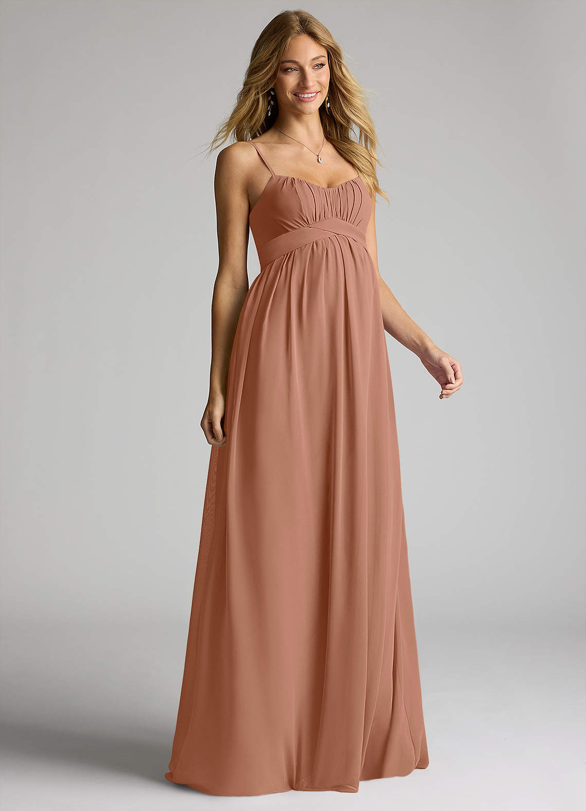 Azazie Llana Zwangerschaps Bruidsmeisjekleding A-Lijn Chiffon Vloerlengte Jurk image1