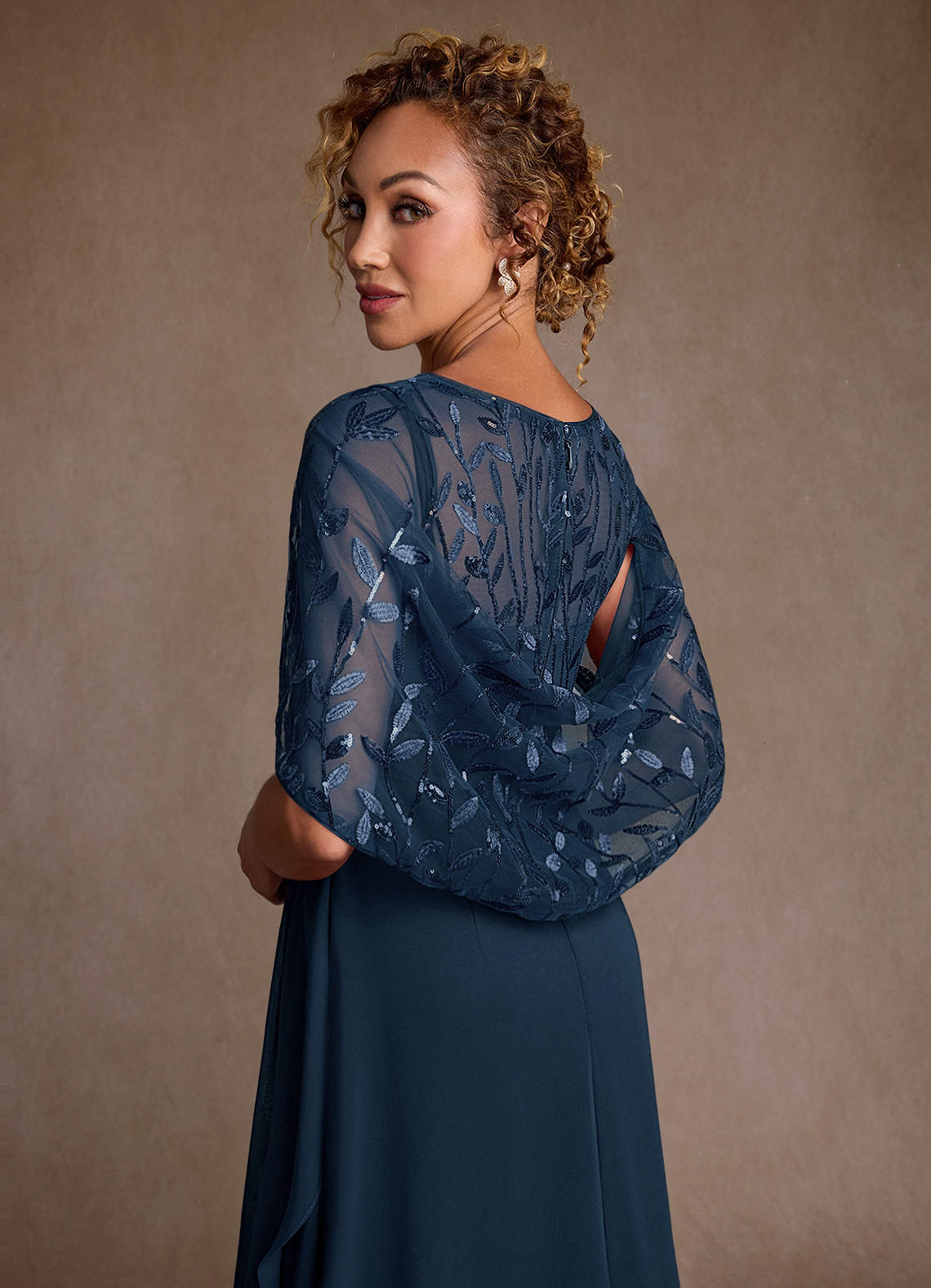 Azazie Beckley Mother of the Bride Dresses Dark Navy A-Line Lace Chiffon Dress image5