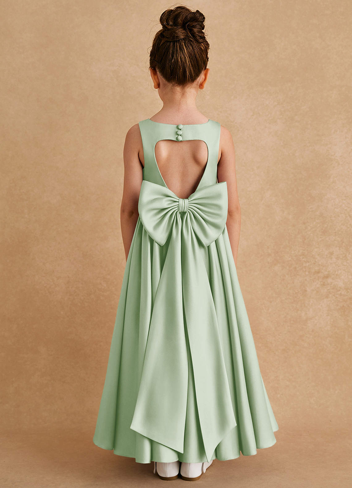 Azazie Bettie Flower Girl Dresses Dusty Sage A-Line Bow Matte Satin Dress image1