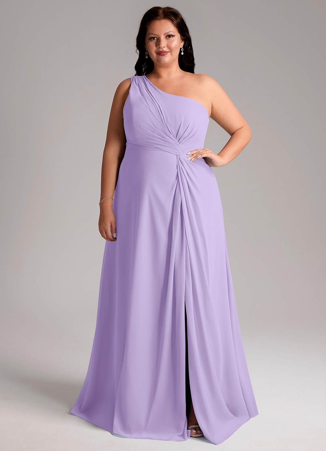 Azazie Brooke Robes de demoiselle d'honneur Robe Trapèze en Mousseline de soie Ue épaule Lilas image1