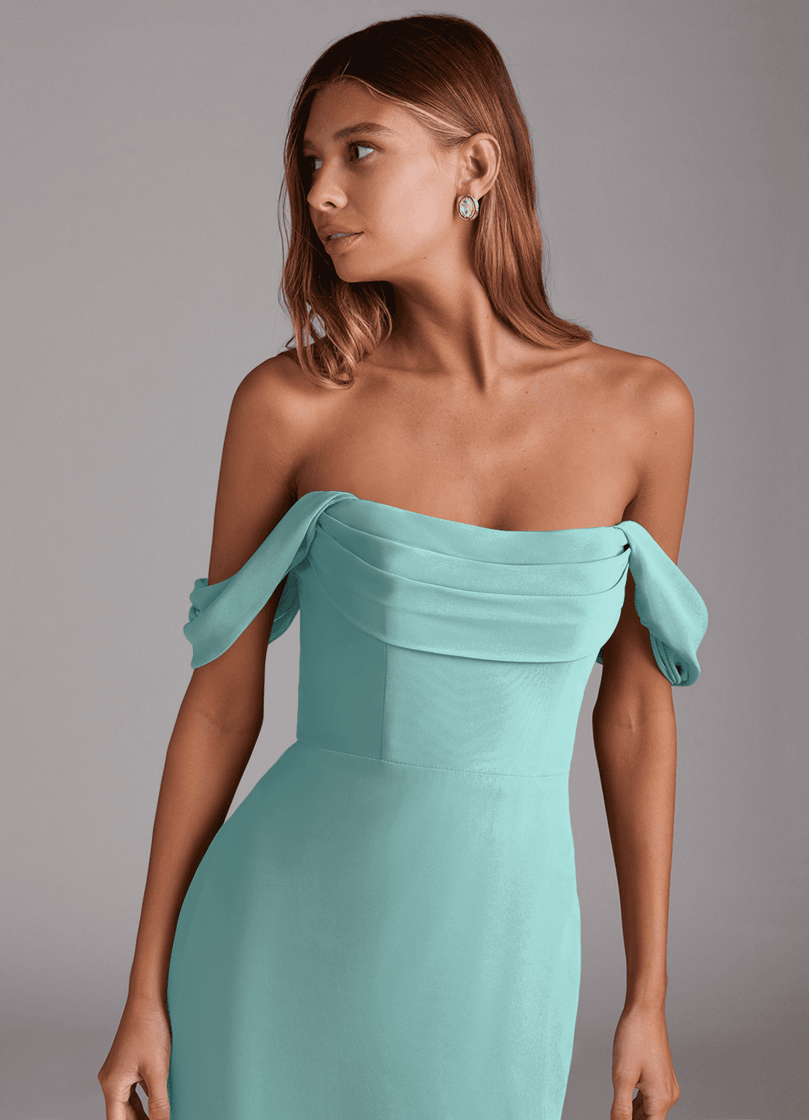 Azazie Saige Bridesmaid Dresses Aqua A-Line Off the Shoulder Chiffon Convertible Dress image4