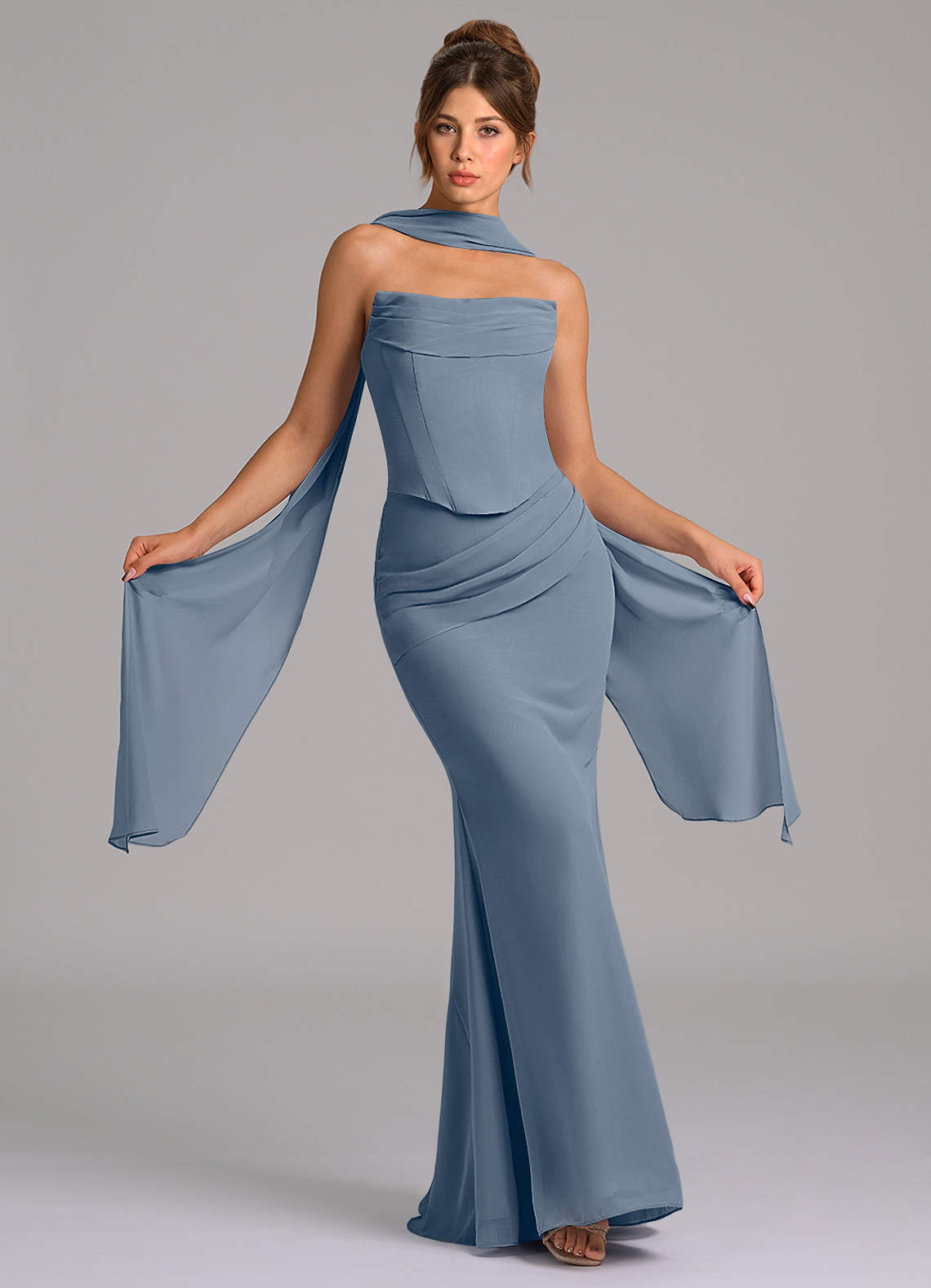 Azazie Sorrel Brautjungfernkleider Meerjungfrau-Linie Korsett Chiffon Kleid Zwielichtviolett image1