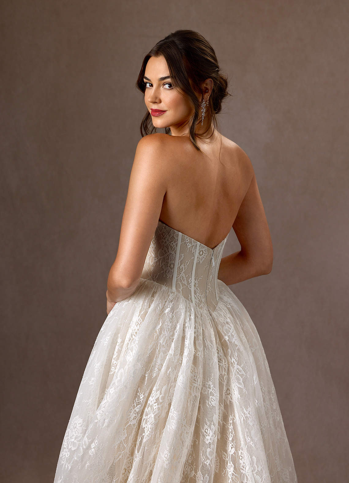 Azazie Demetria Wedding Dresses Diamond White Nude Ball-Gown Strapless Lace Dress image8