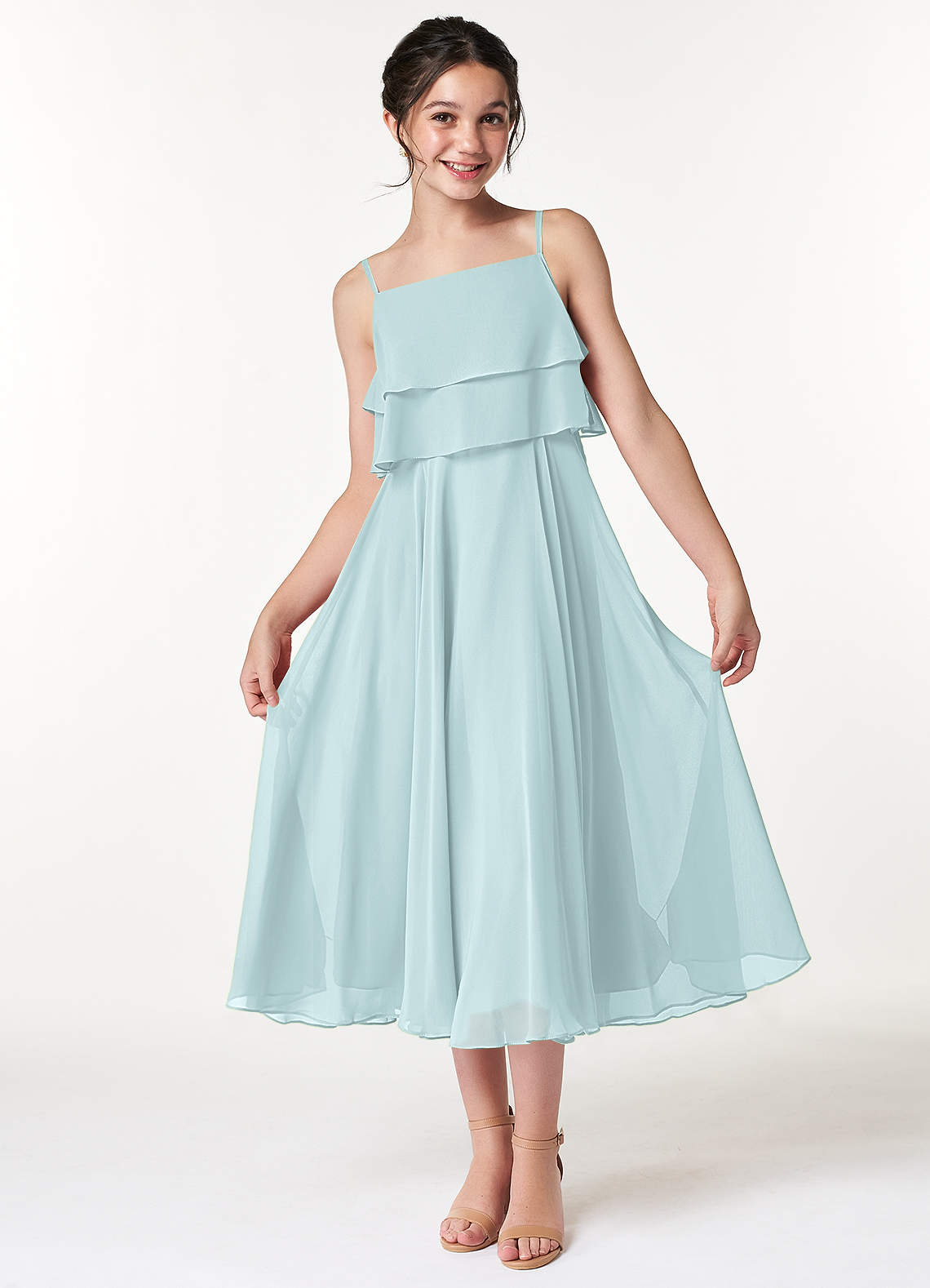 white christmas dresses Chiffon Scoop Neck Half Sleeves Junior Dress – KF Bridal