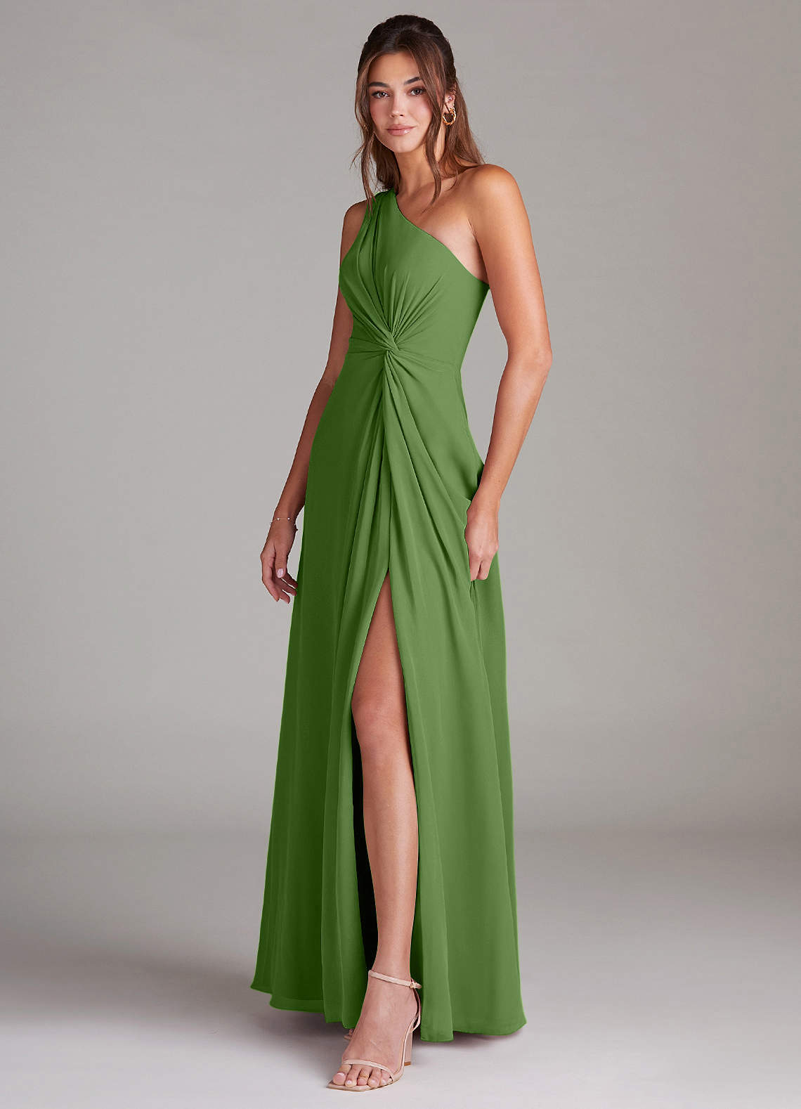 basil bridesmaid dress Miss Circle Women Holly Basil Crystallized Corset High Slit Satin Gown