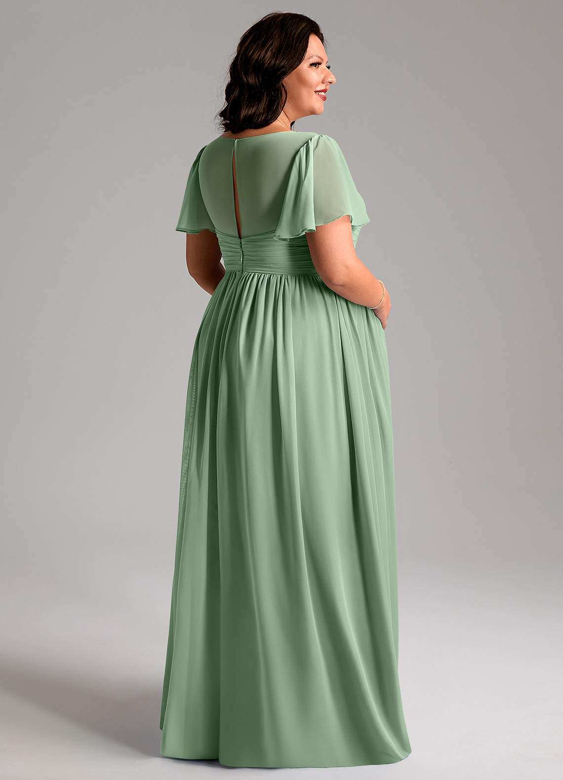 Azazie Verna Maternity Bridesmaid Dresses A-Line V-Neck Ruched Chiffon Floor-Length Dress image7