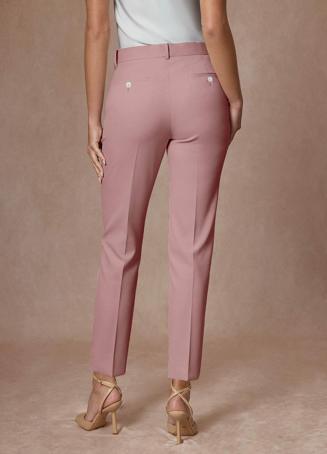 front Whitney Dusty Rose Refined Weave Performance Full Length Dress Pants