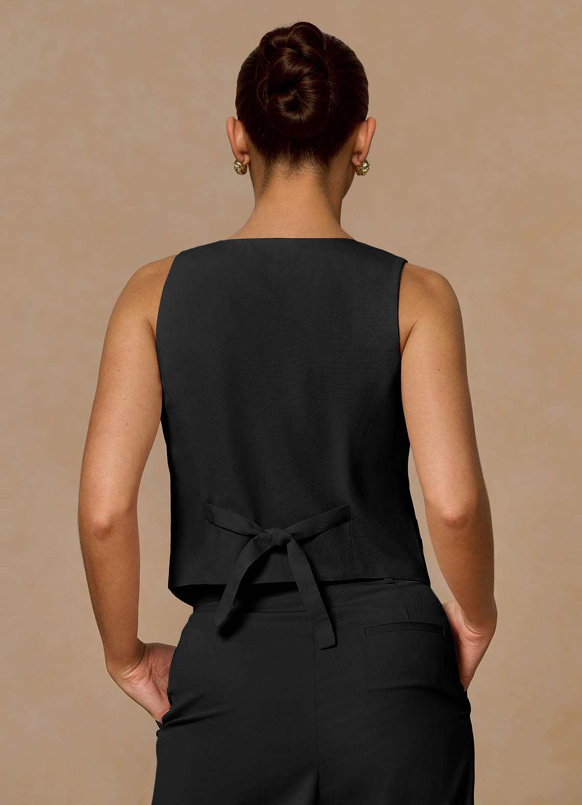 front Margaret Black Cotton Linen Blend Vest