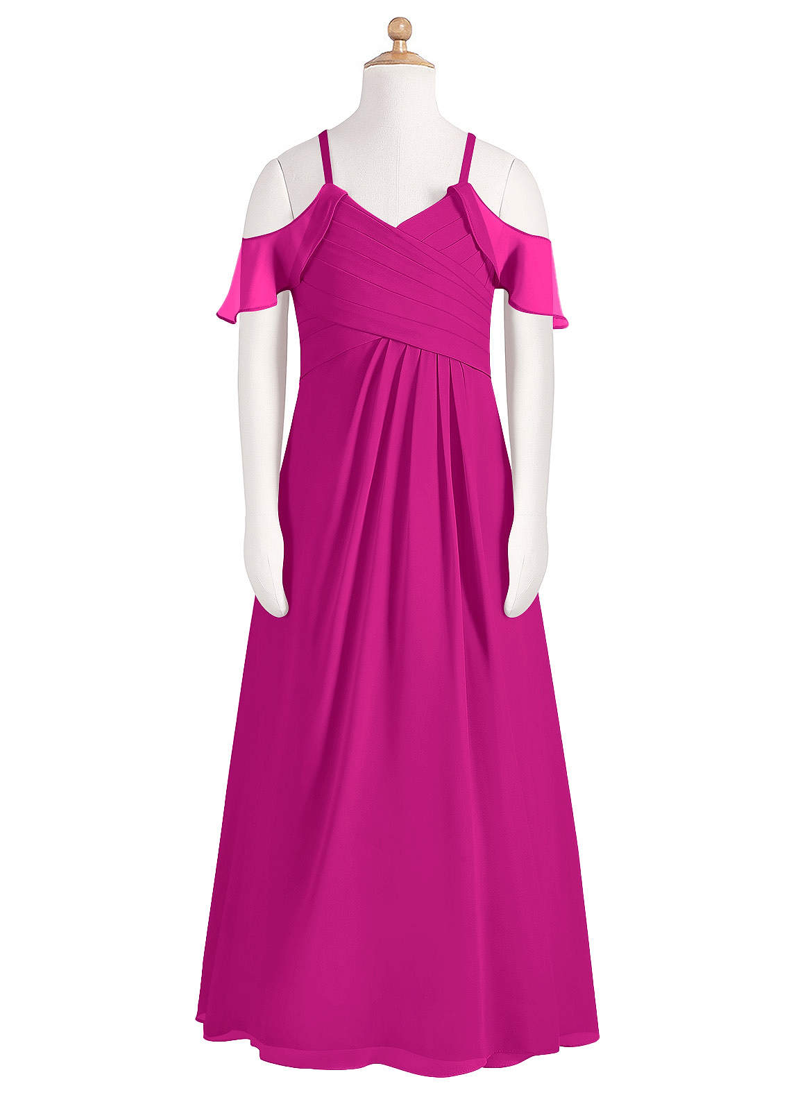 Azazie Dakota Junior Fuchsia A-Line Off the Shoulder Chiffon Dress image5