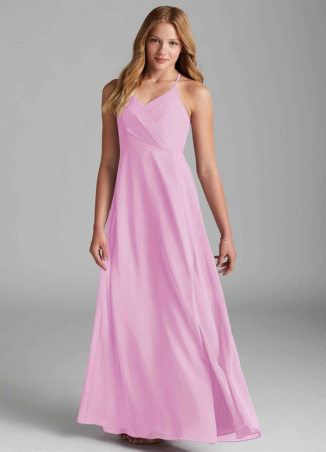 Azazie Davis Junior Candy Pink A-Line Chiffon Dress image1