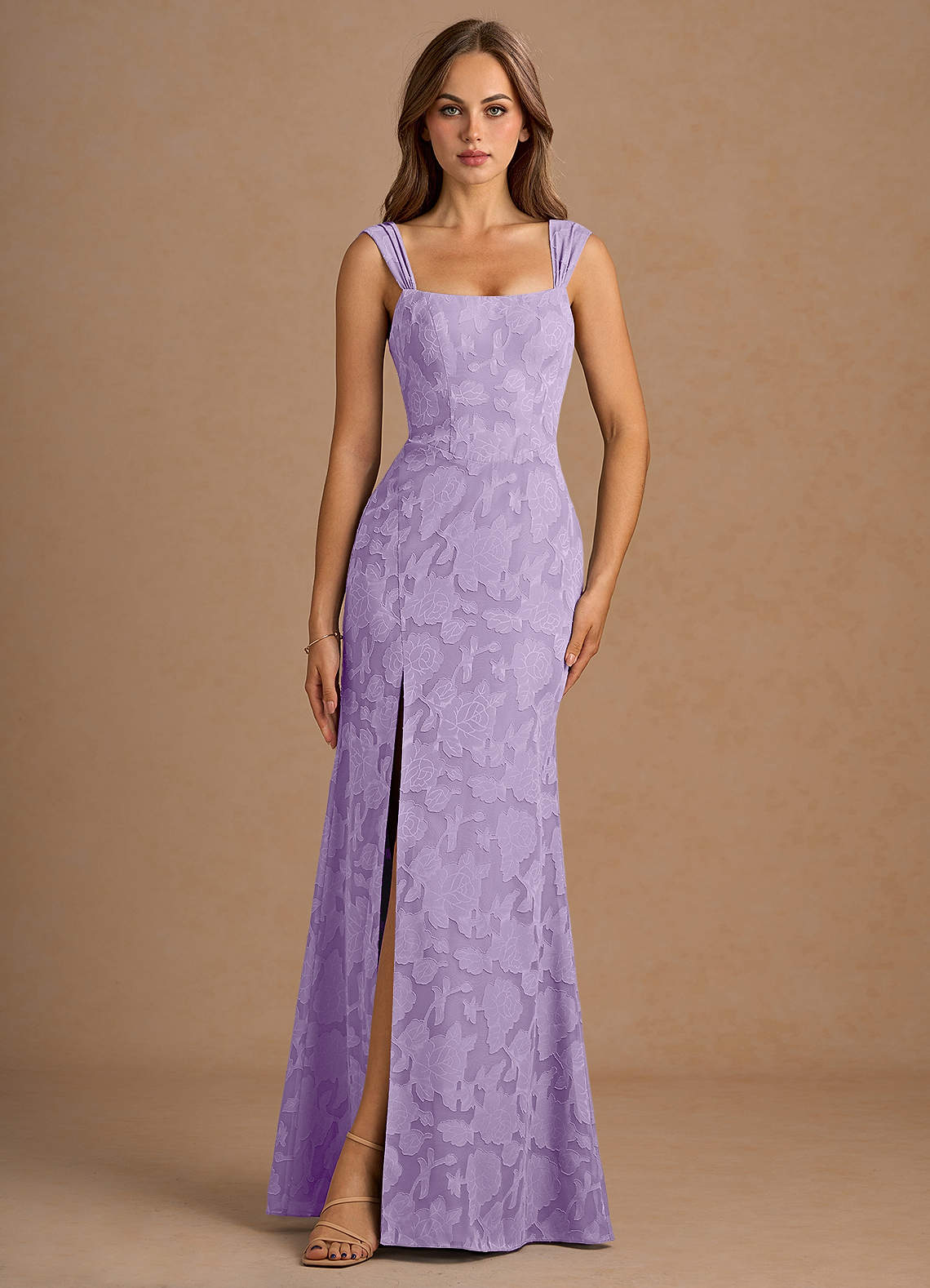 Azazie Floor-Length Maxi Dresses A-Line Wedding Guest Formal Dresses Square Lilac