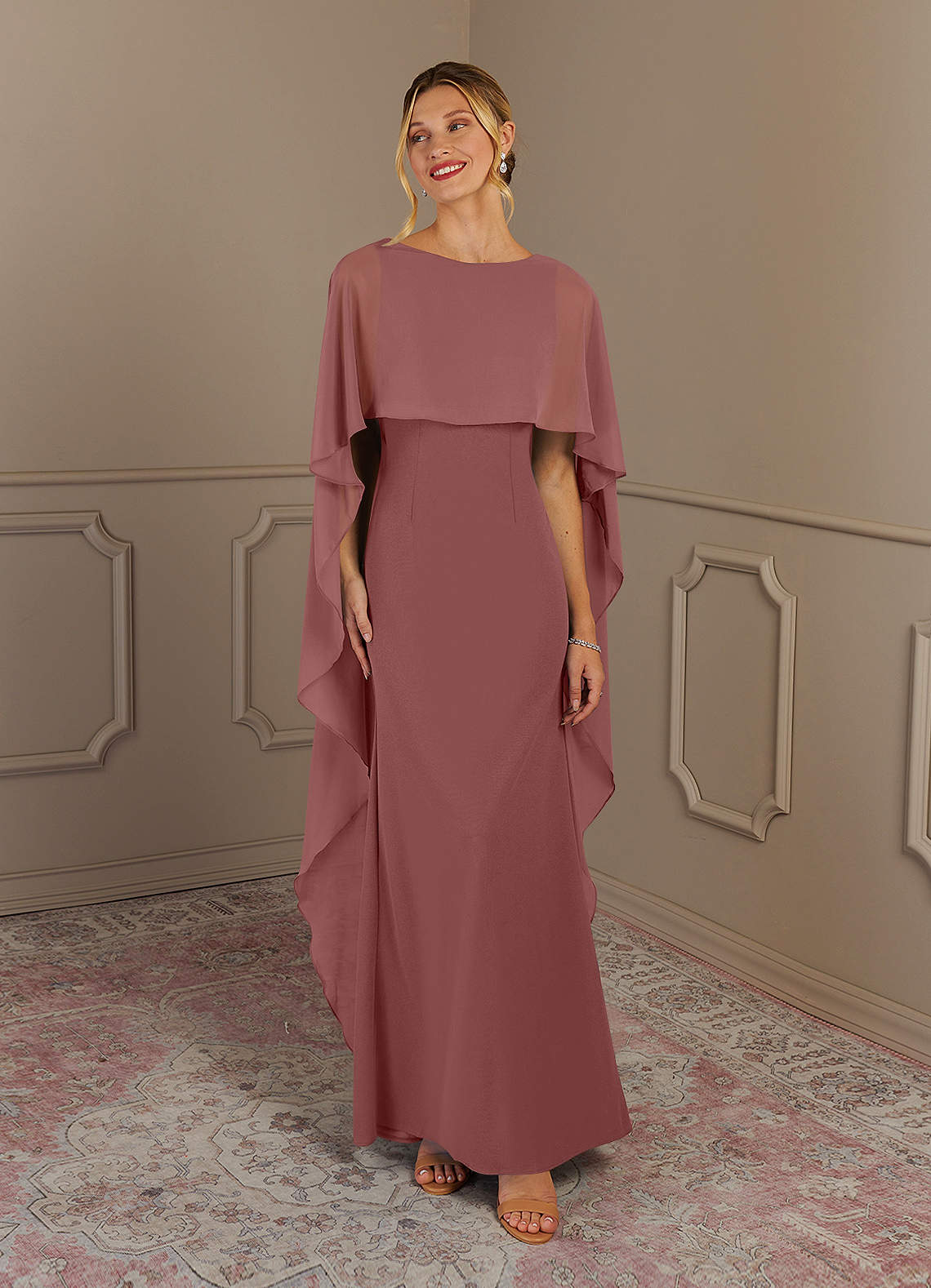 Azazie Dion Desert Rose Sheath Scoop Stretch Crepe Dress Mother of the