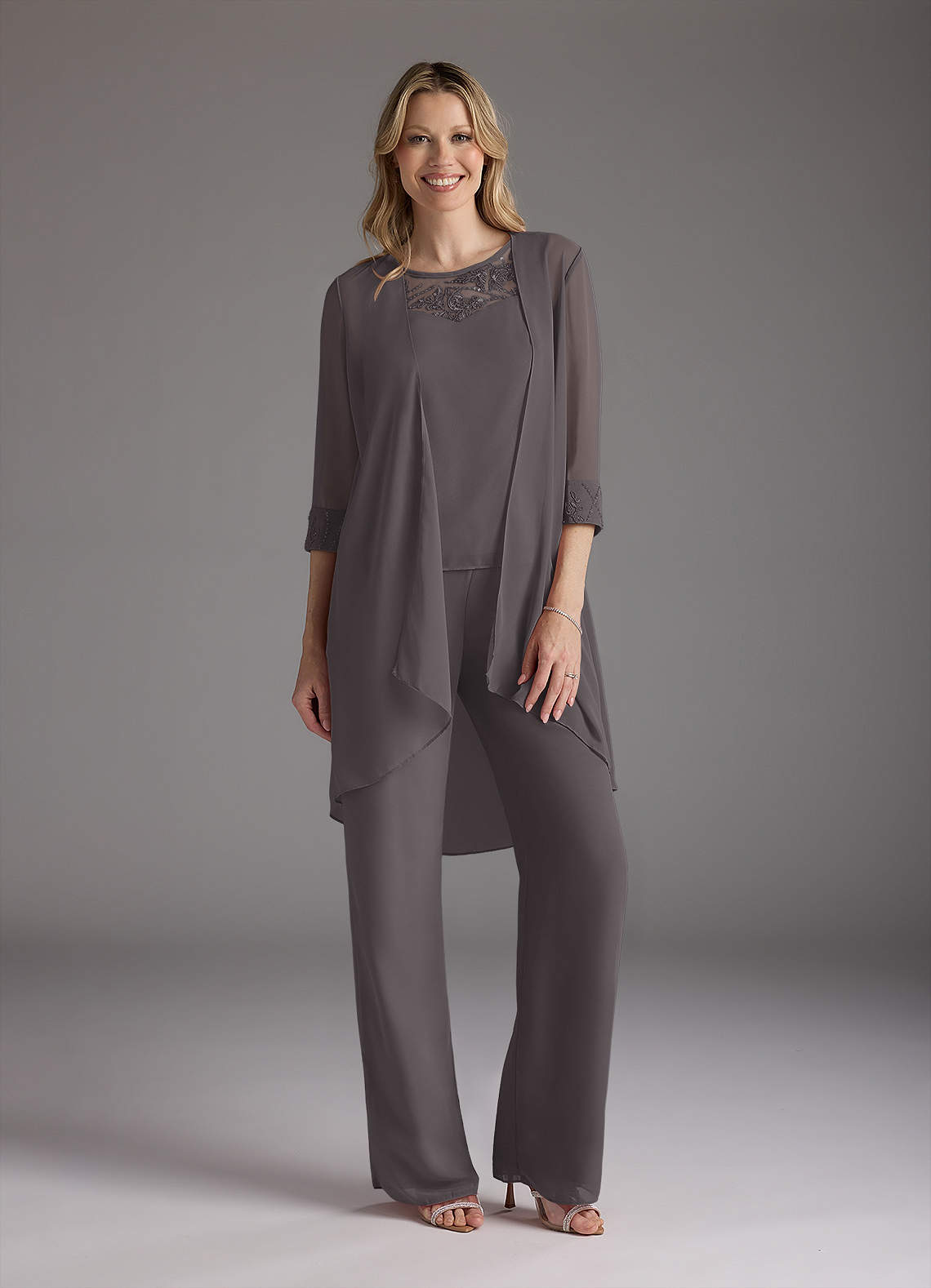 Azazie Maura Mother of the Bride Dresses Steel Grey Jumpsuit/Pantsuit Sequins Chiffon Dress image2