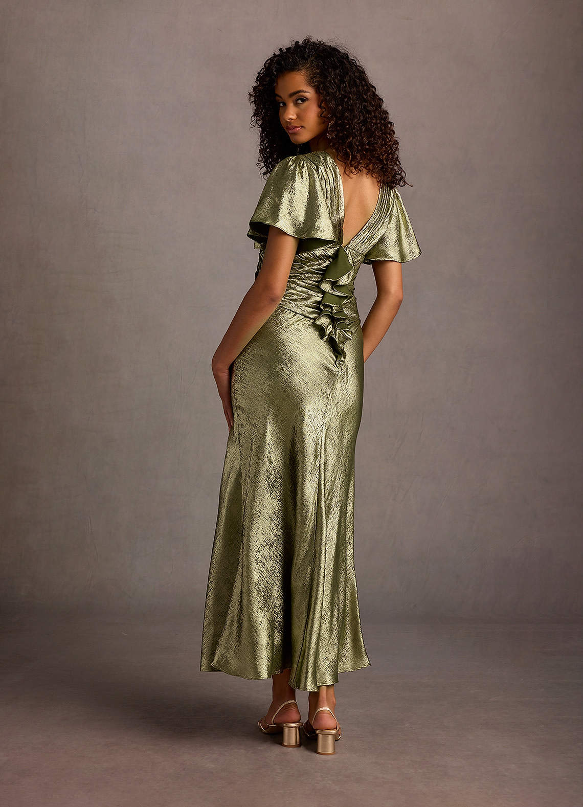 gold leaf print dress Long Rose Gold V-neck Empire Waist Mermaid Sequined Bridesmaid Dresses main image 0