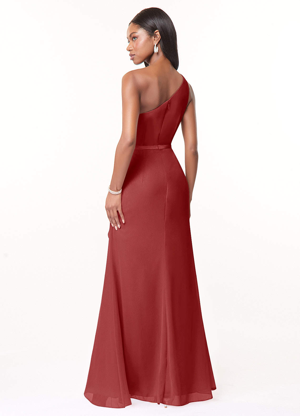 Azazie Liza Essayer des robes à la maison Robe Sirène en Mousseline de soie Une épaule Agave image3