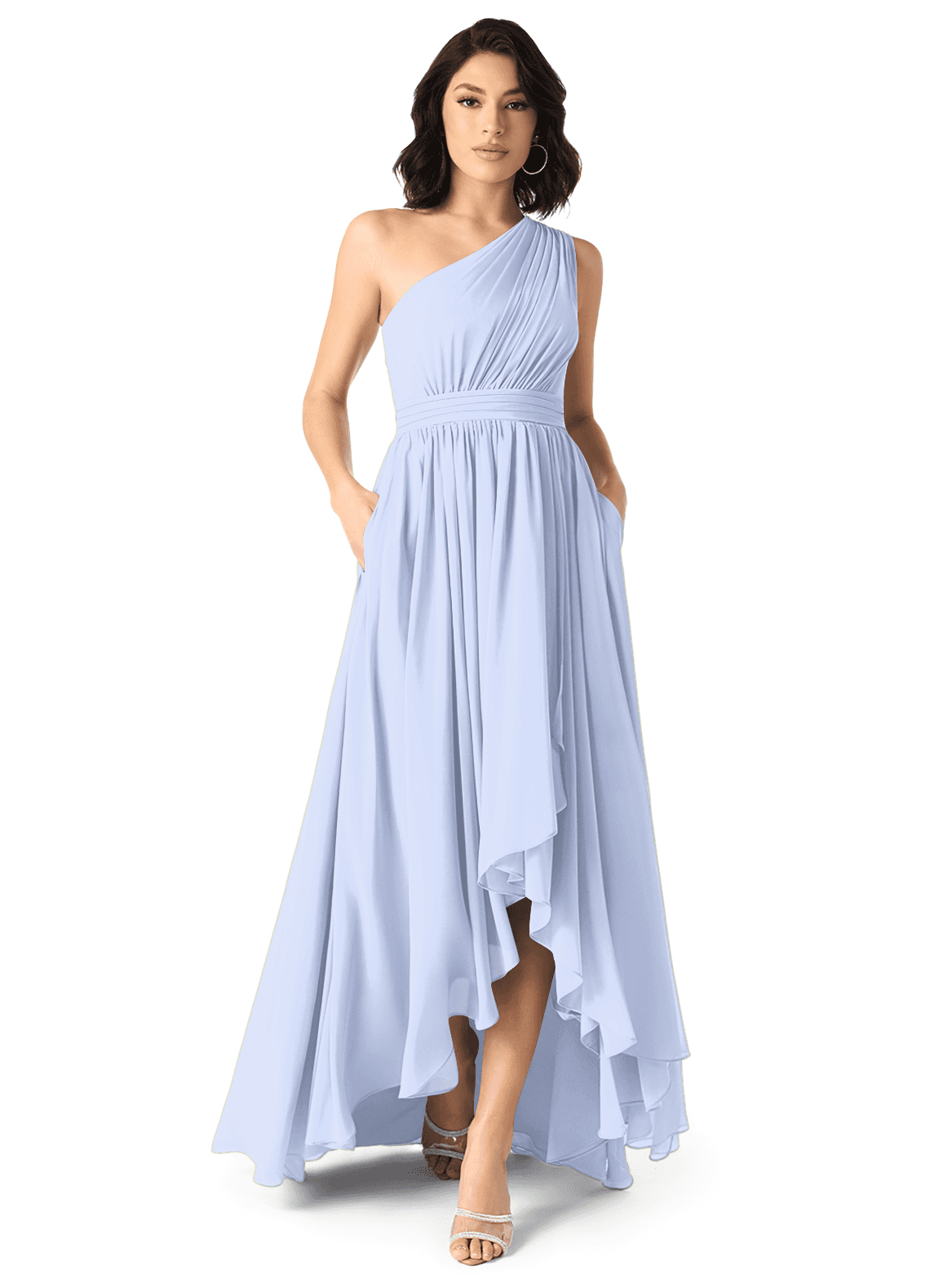 Azazie Mathilda At-home Try On Dresses Agave A-Line One Shoulder Chiffon Dress image1