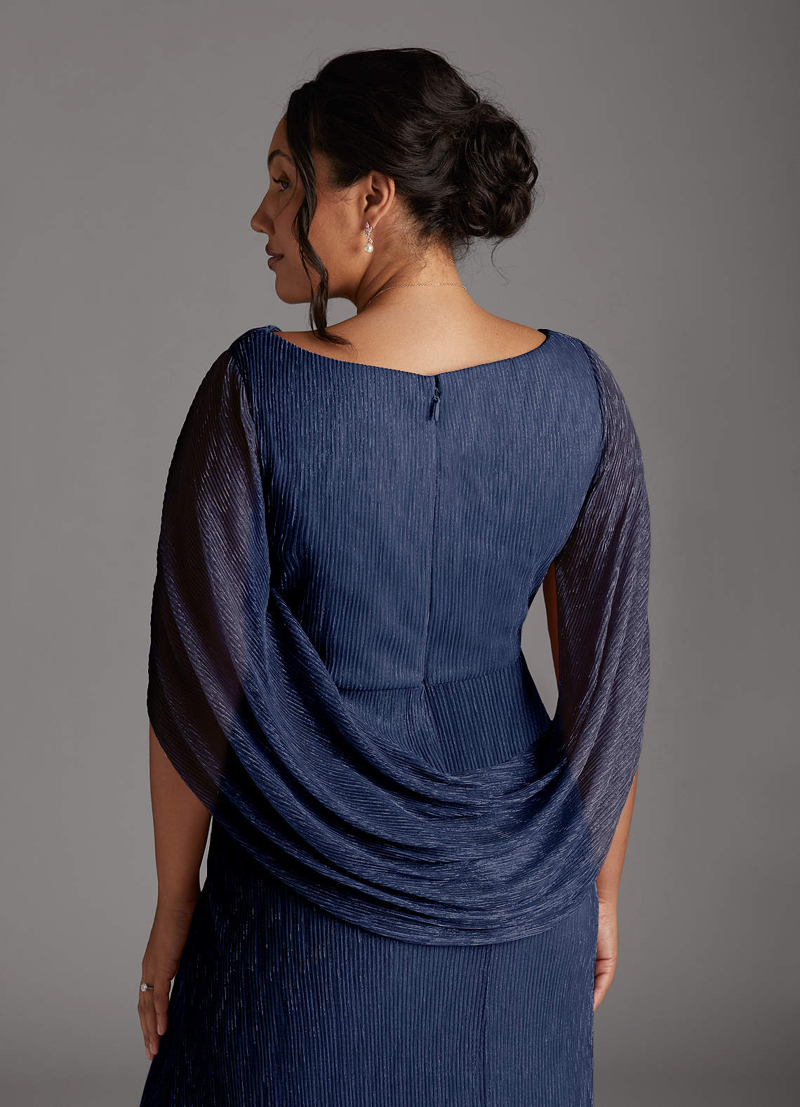 navy blue dress with cape Elegant Off Shoulder Navy Blue Evening Dress with Cape SS206