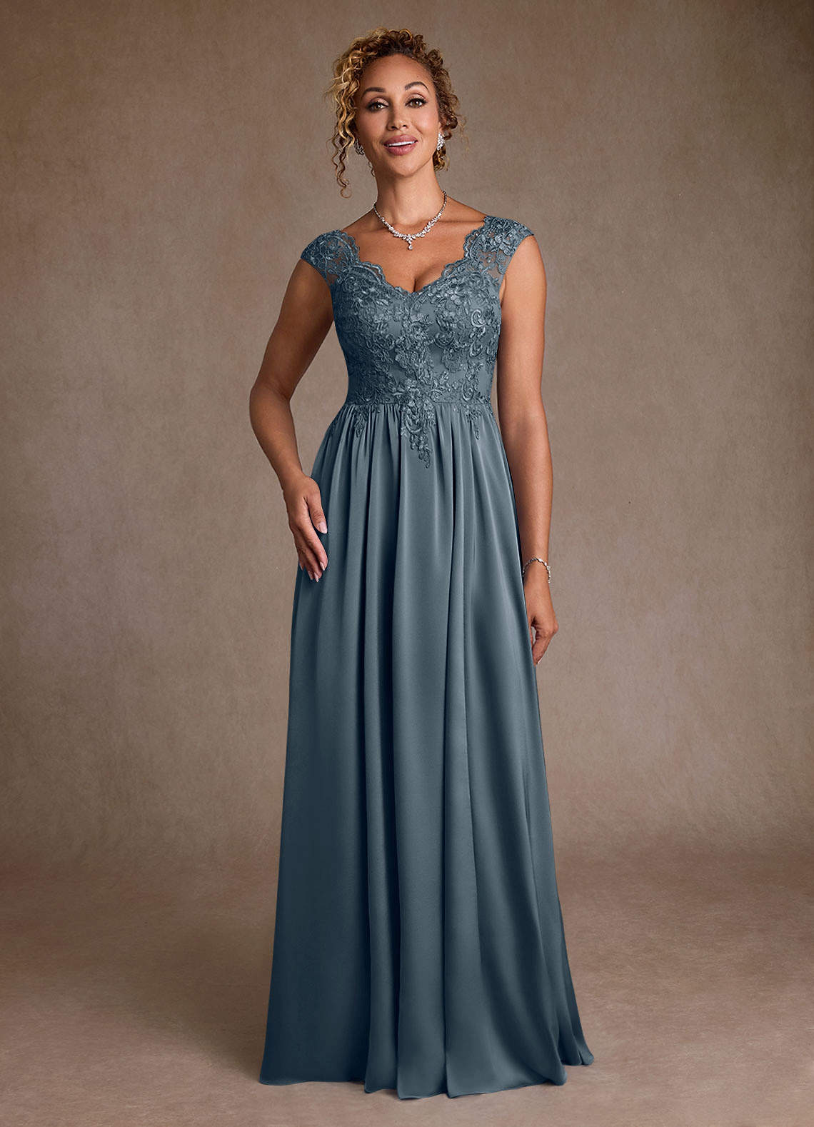 Azazie Amethyst Mother of the Bride Dresses Twilight A-Line Lace Dress image3