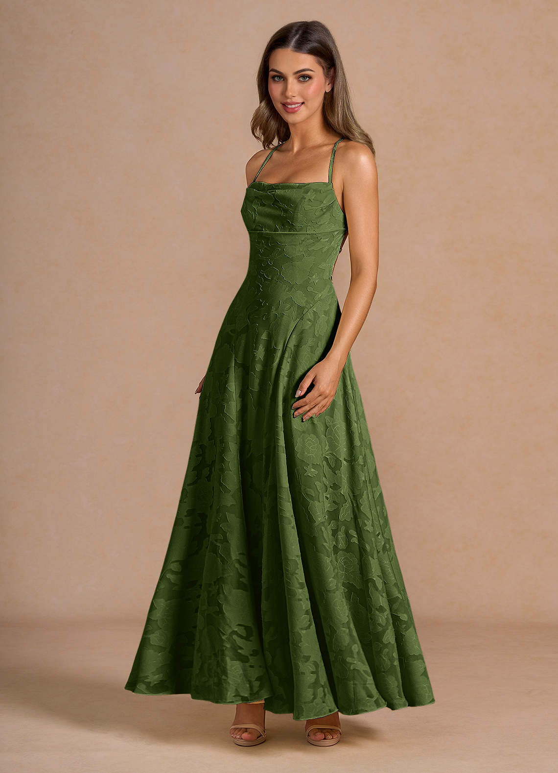 ballgown formal dress Olive Square Neck Long Sleeve Maxi Dress – PinkBlush